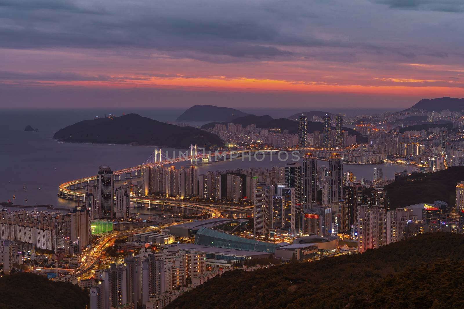 GwangAn Bridge and Haeundae at night in Busan,Korea