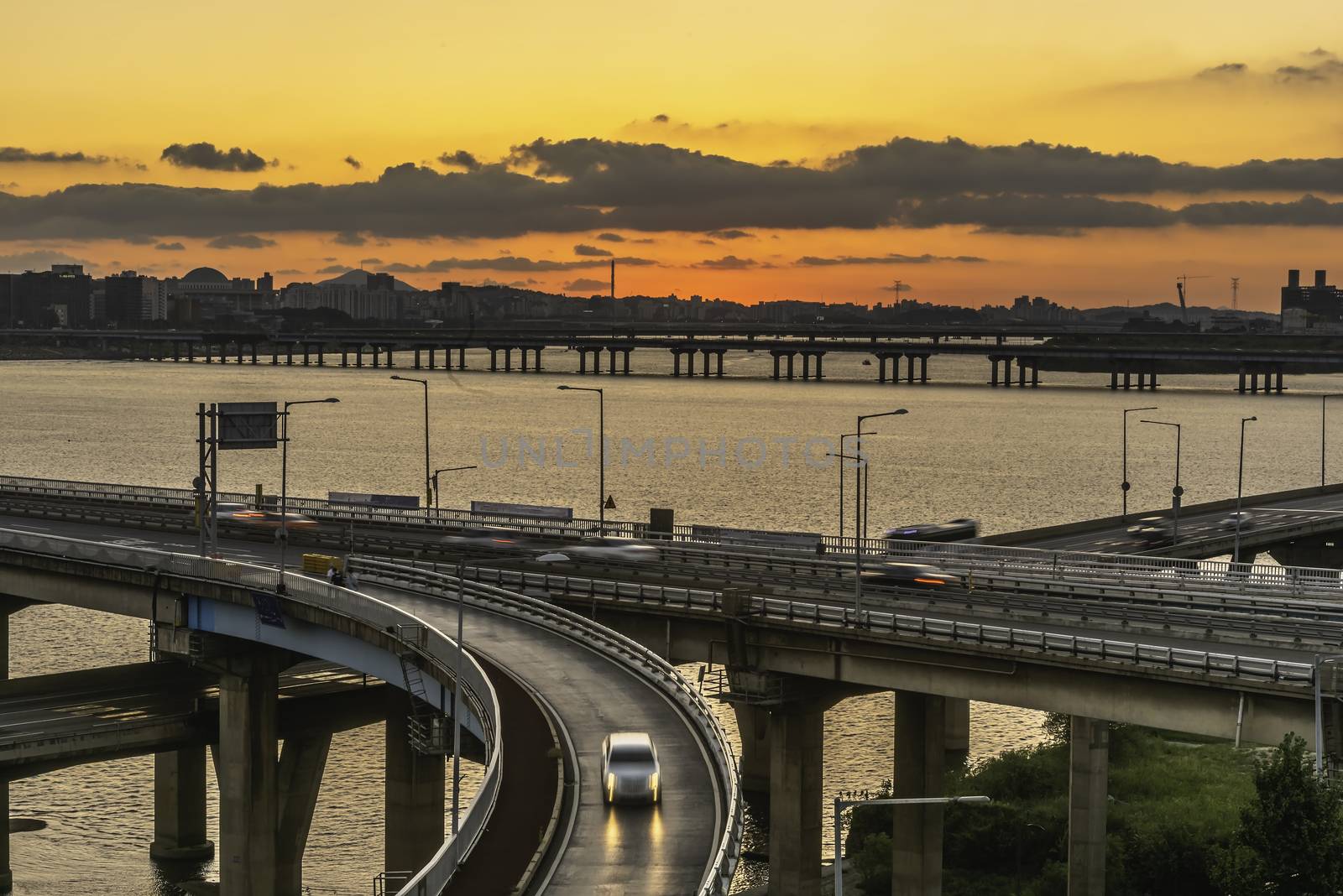 Twilight sunset at han river seoul korea