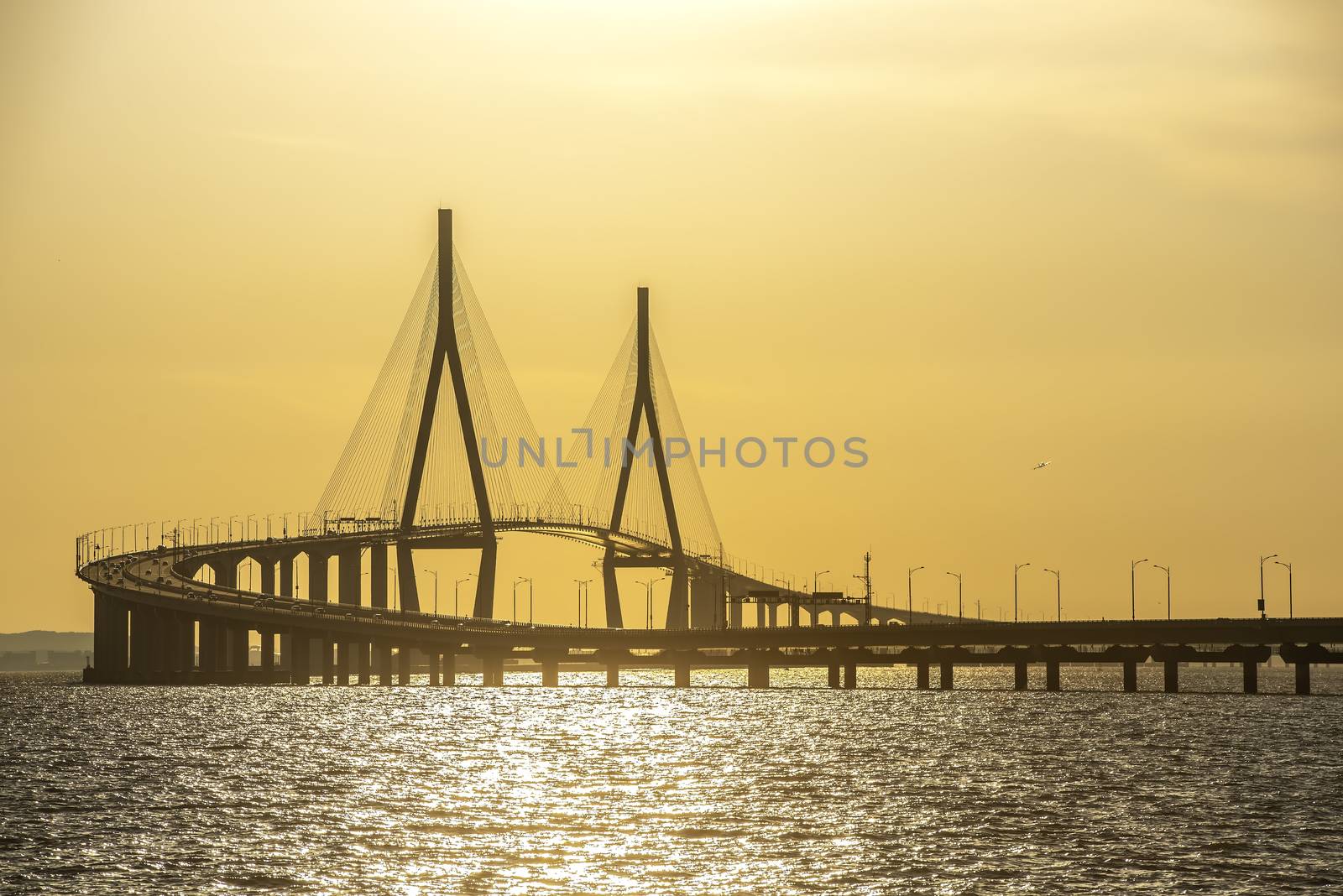 Sunset at Incheon Bridge at the inson sea in South Korea