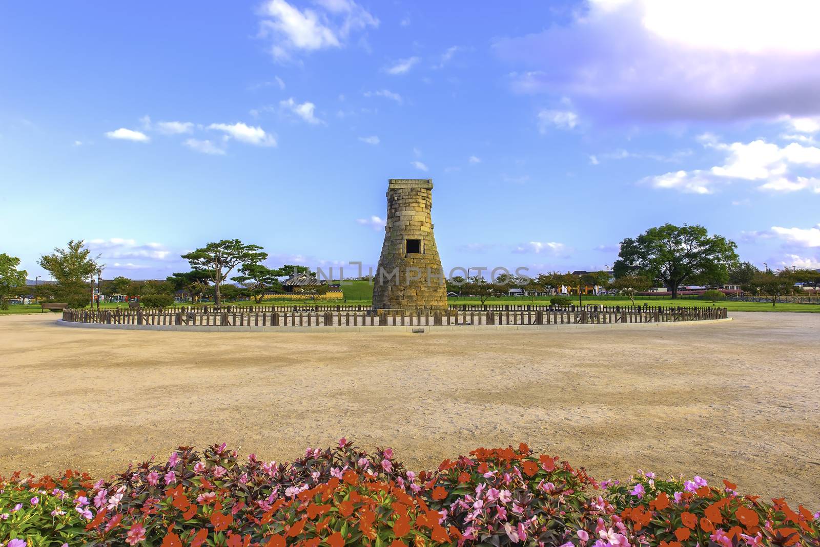 Cheomseongdae Park in the daytime, the oldest observatory in Gyeongju, South Korea