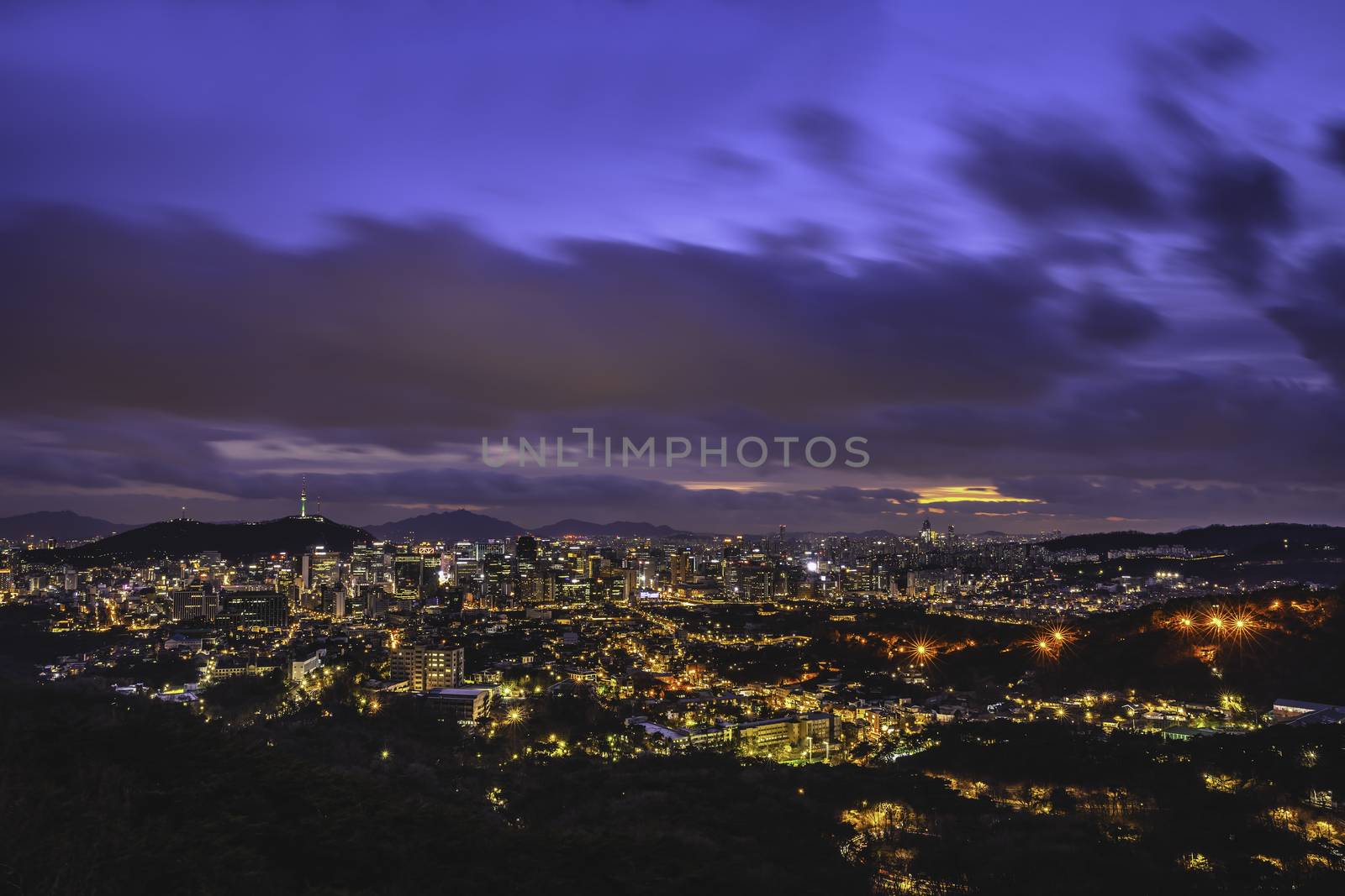 Skyline in the city of Seoul, South Korea with Seoul tower