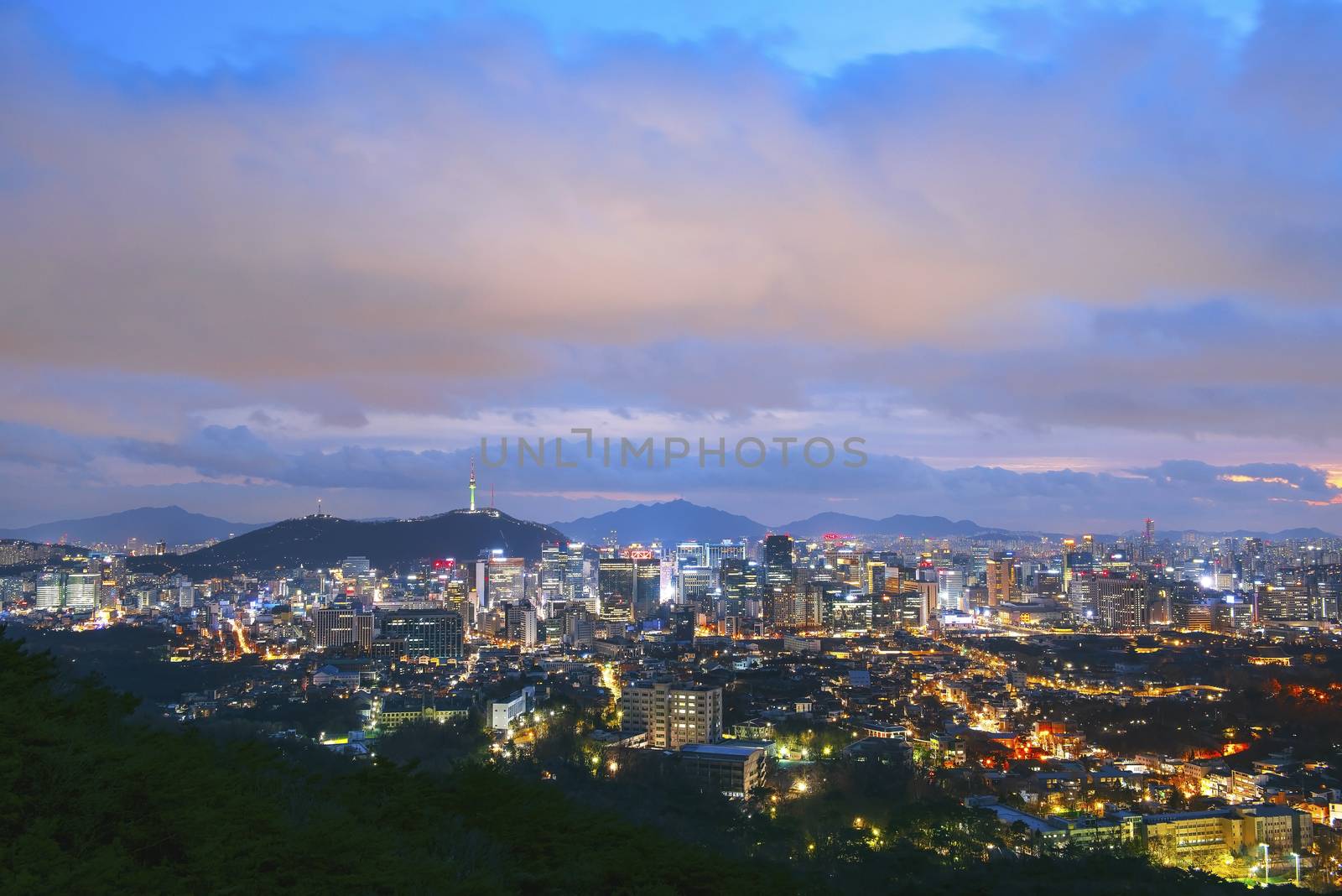 View of downtown cityscape and Seoul tower in Seoul, South Korea by wijitamkapet@gmail.com