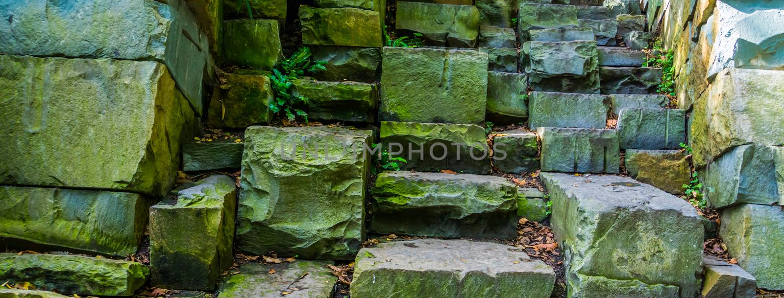 Staircase made of weathered big stones, Modern garden architecture background