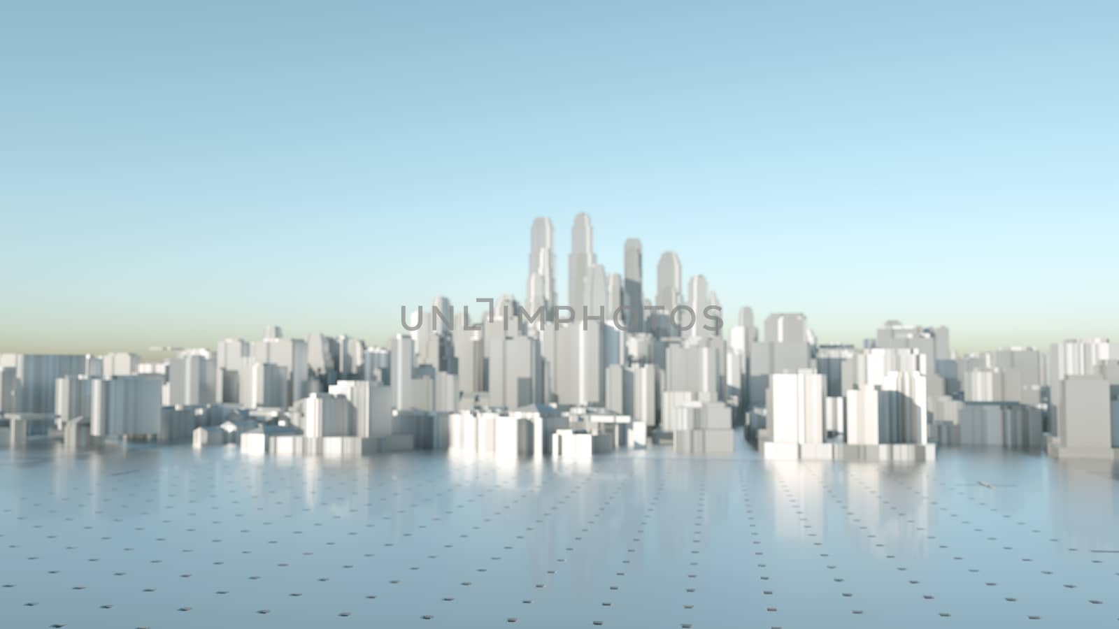 Abstract Modern High Quality City Panorama in Sunny Day. Technology Surface. 3D illustration. Sky background