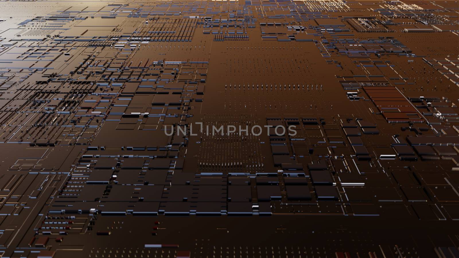 Abstract Central Computer Processors Concept. 3D illustration. Conceptual CPU on circuit board - PCB