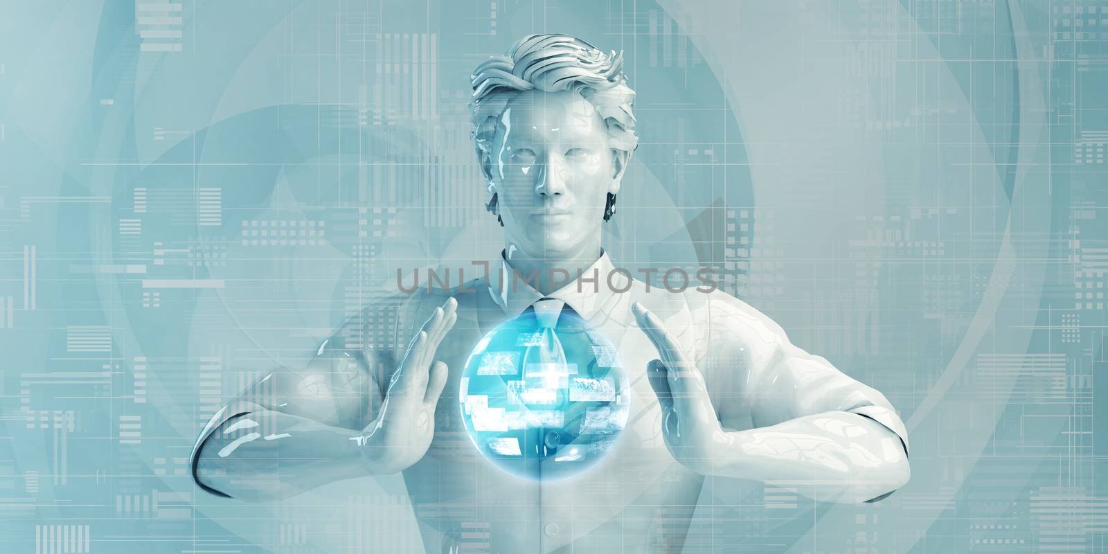 Chinese Business Man Using Digital Solutions Technology Concept Art