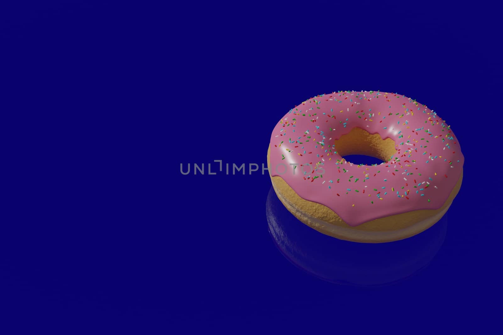 3d illustration of a donut with pink icing on a blue background by giuseppe_capellupo