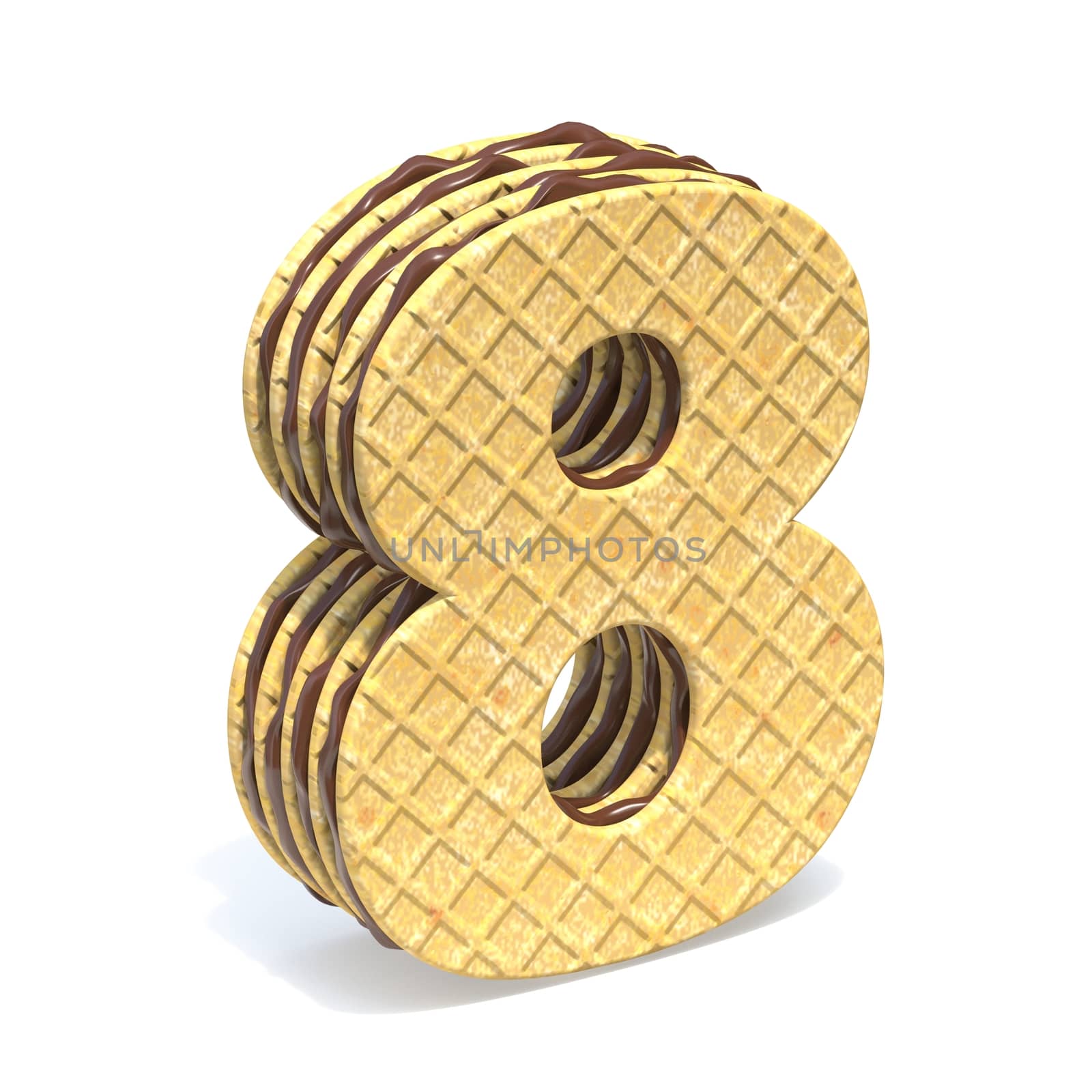 Waffles font with chocolate cream filling Number 8 EIGHT 3D rendering illustration isolated on white background