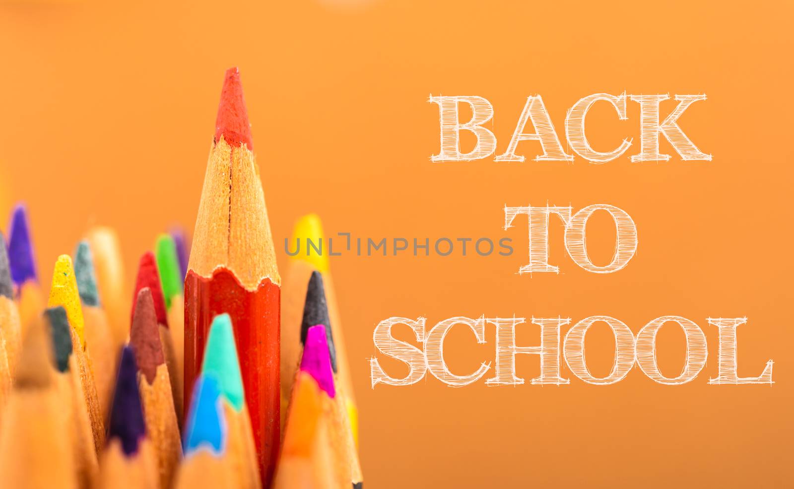 Back to school, Red pencil standing out from crowd by Sorapop