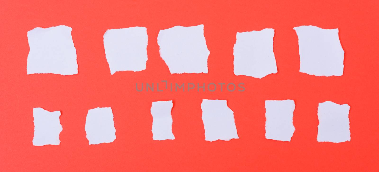 White paper torn into words on a red background