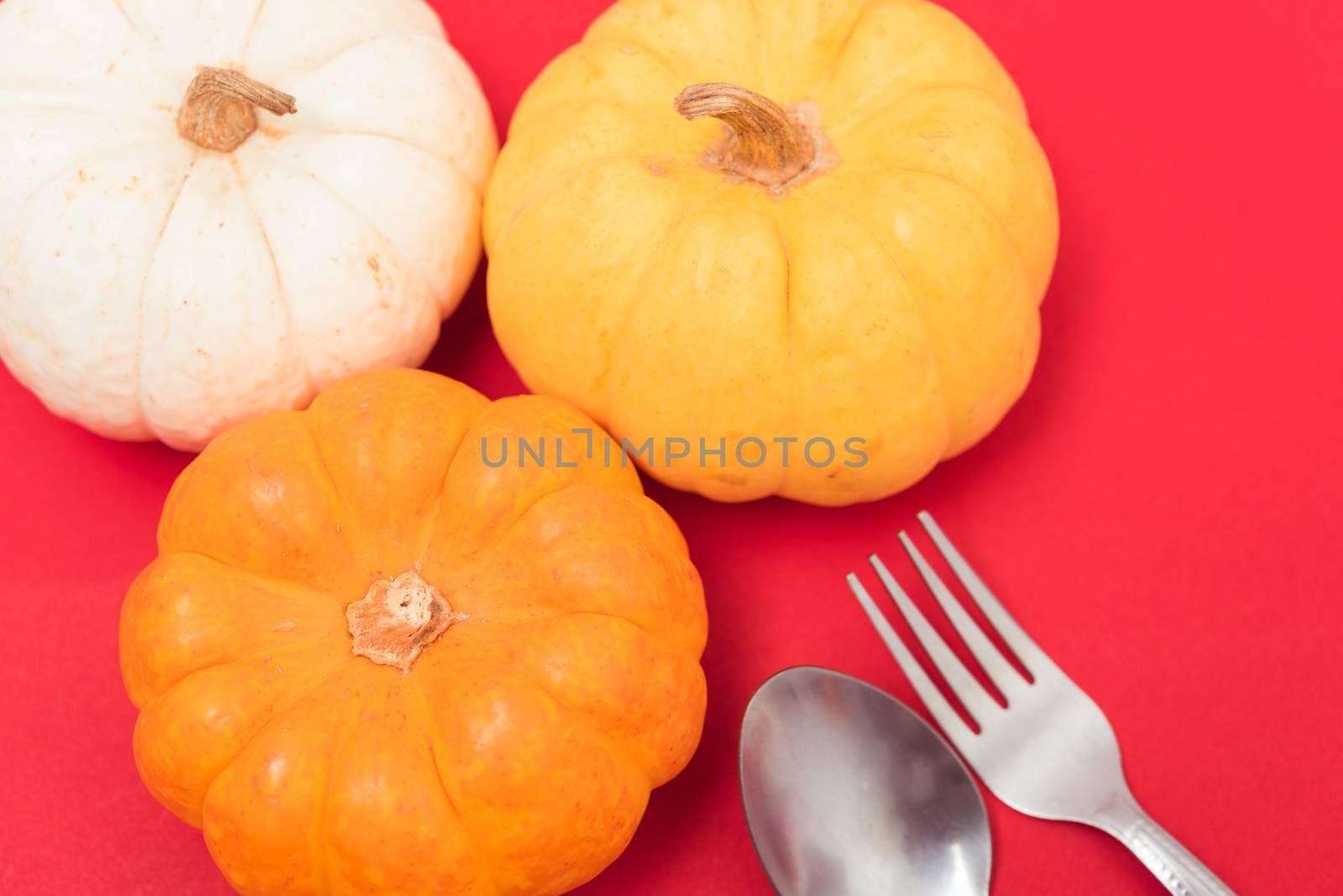 Halloween and Thanksgiving day pumpkins and leaves by Sorapop