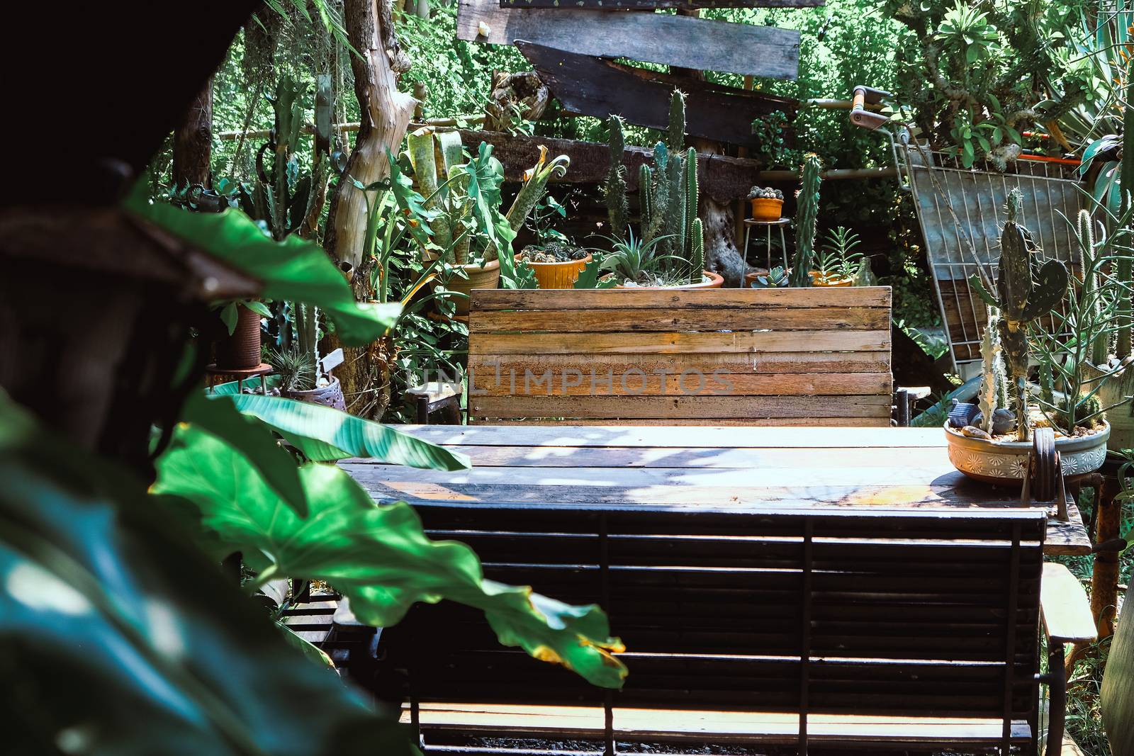 Wooden Table In Garden