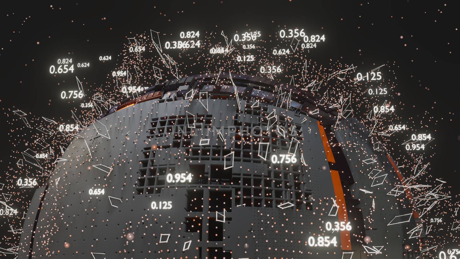 Connection Lines and Dots Around Digital Sphere by cherezoff