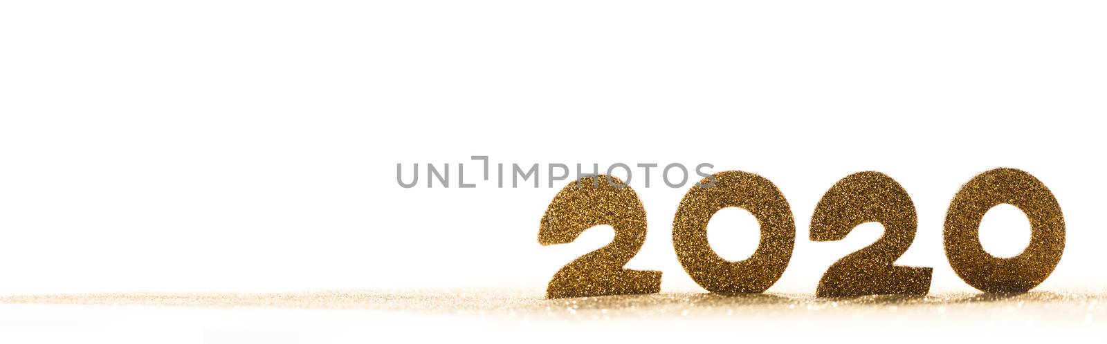 2020 New Year luxury glitter design concept numbers in golden glitters isolated on white background