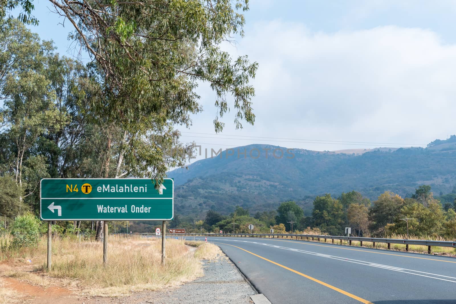Directional sign on road N4 in the Elands Valley at Waterval Onder in Mpumalanga