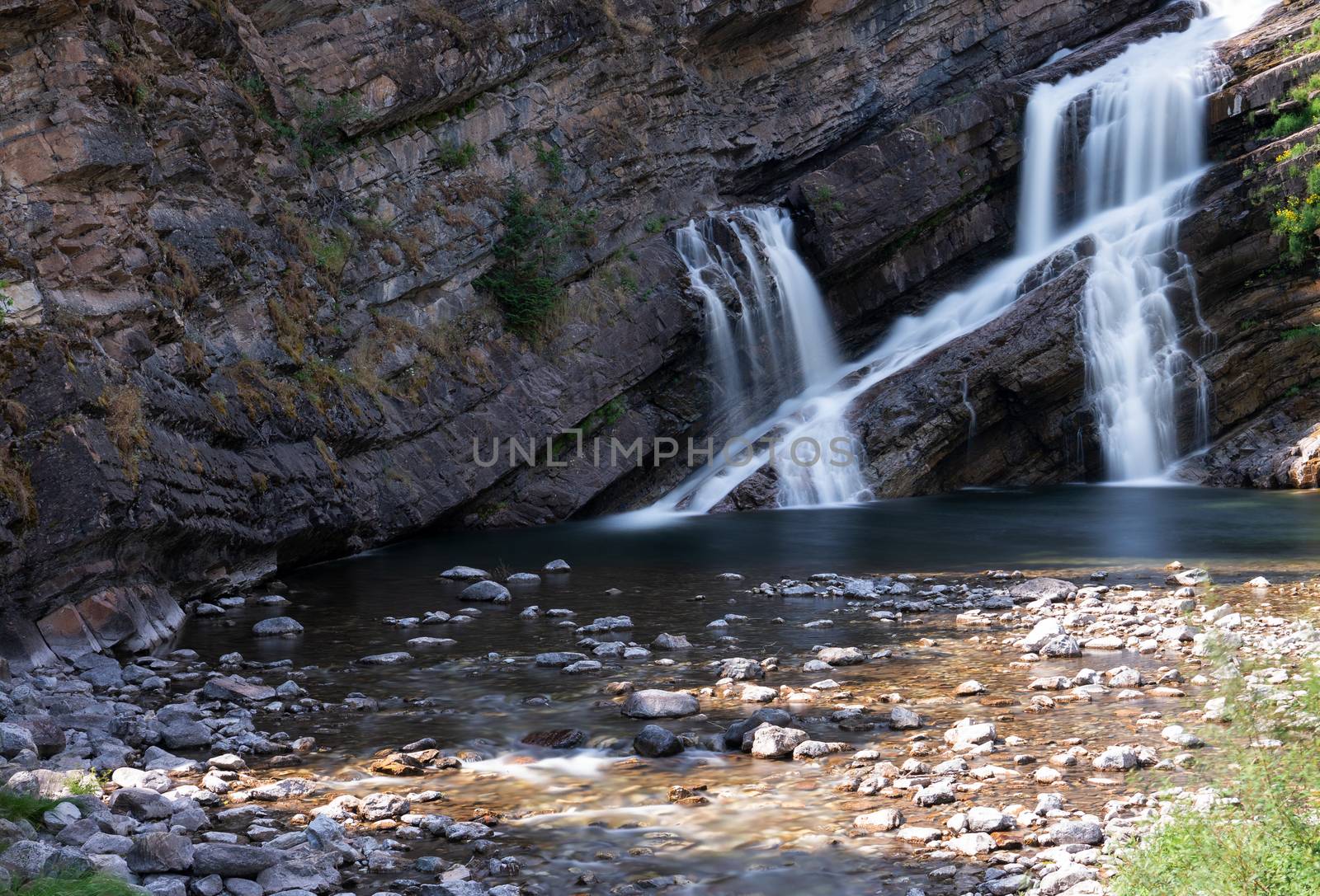 Long exposure image of the Cameron Falls close to Waterton, Waterton Lakes National Park, Alberta, Canada