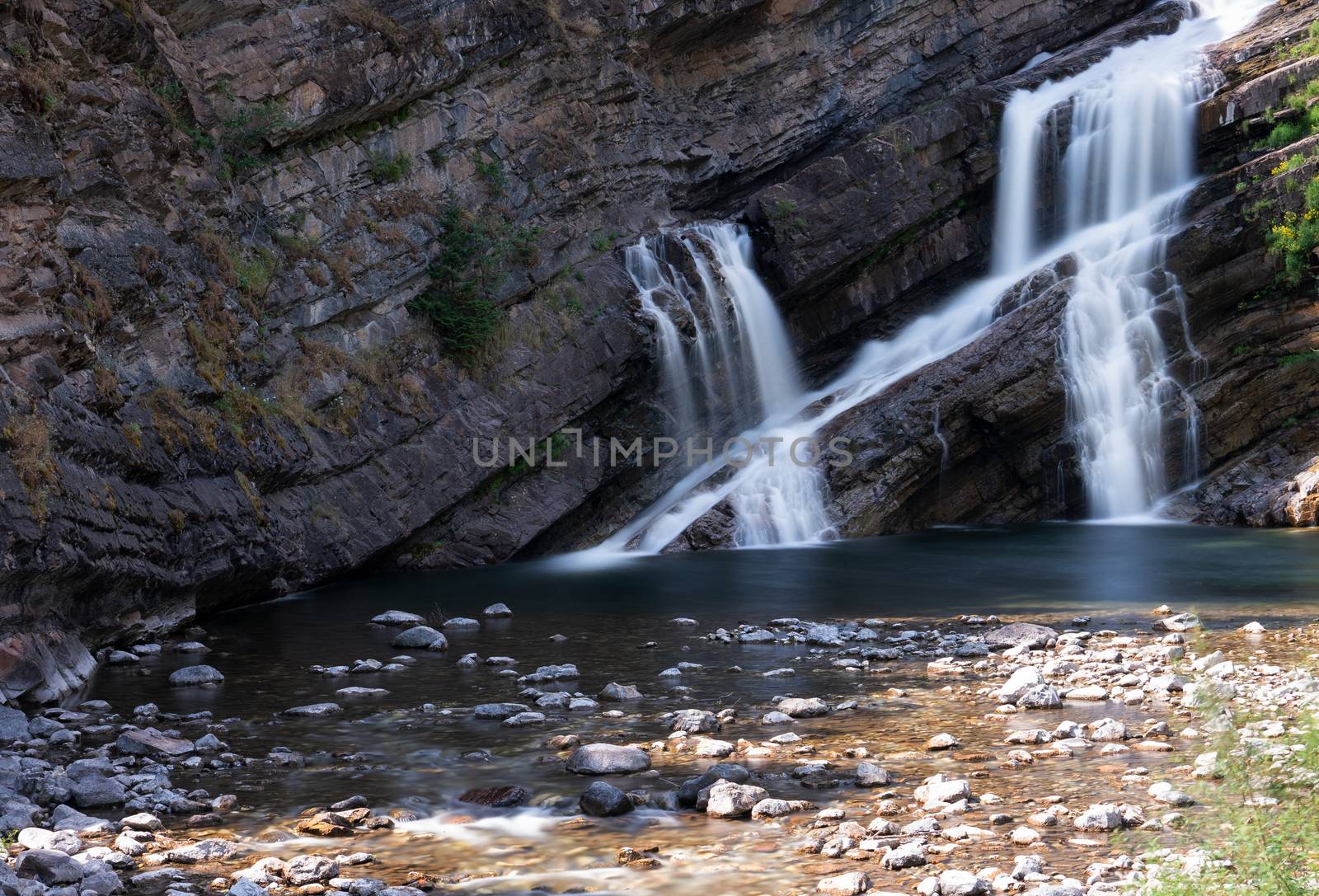 Long exposure image of the Cameron Falls close to Waterton, Waterton Lakes National Park, Alberta, Canada