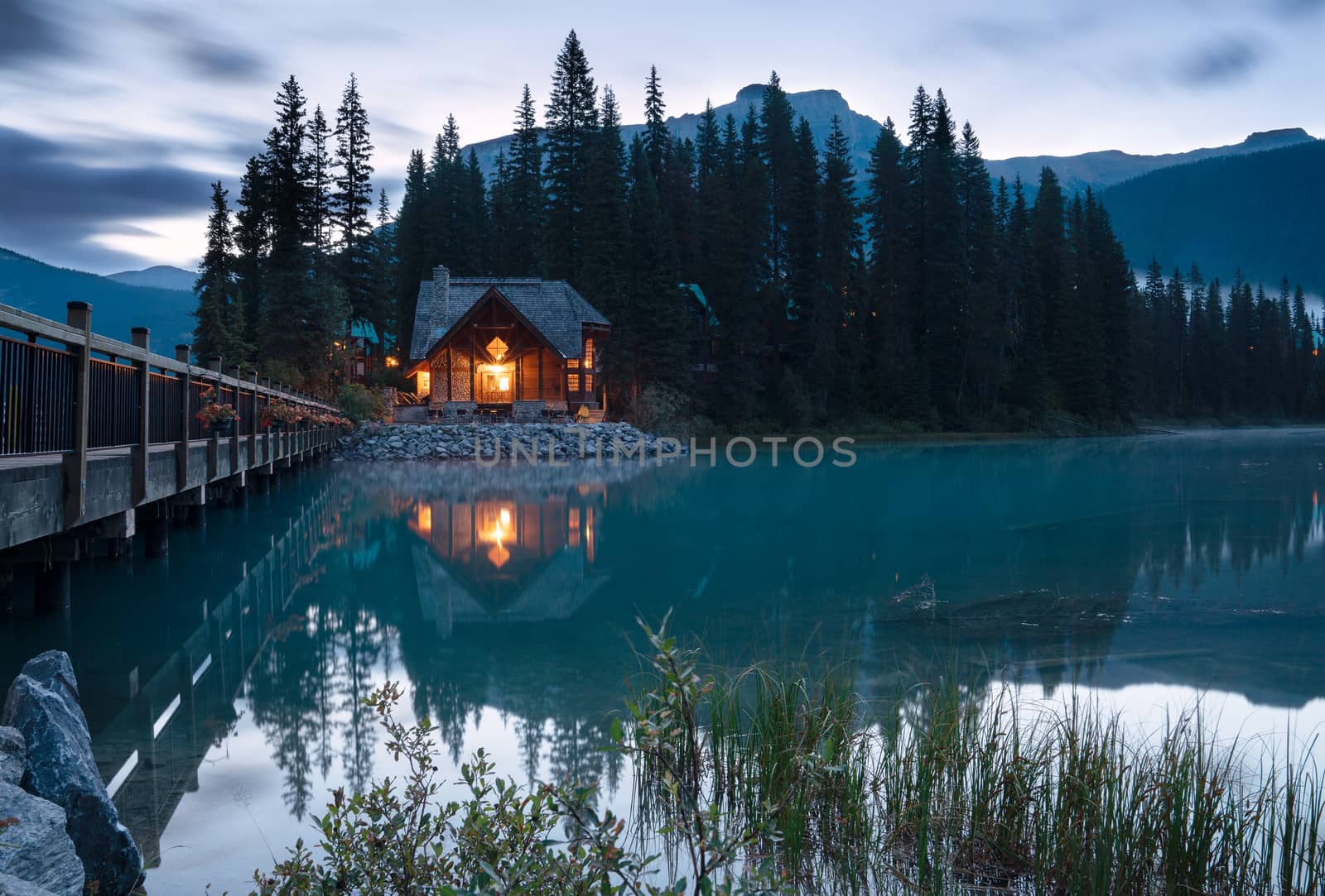 Daybreak at the beautiful Emerald Lake, Yoho National Park, British Columbia, Canada