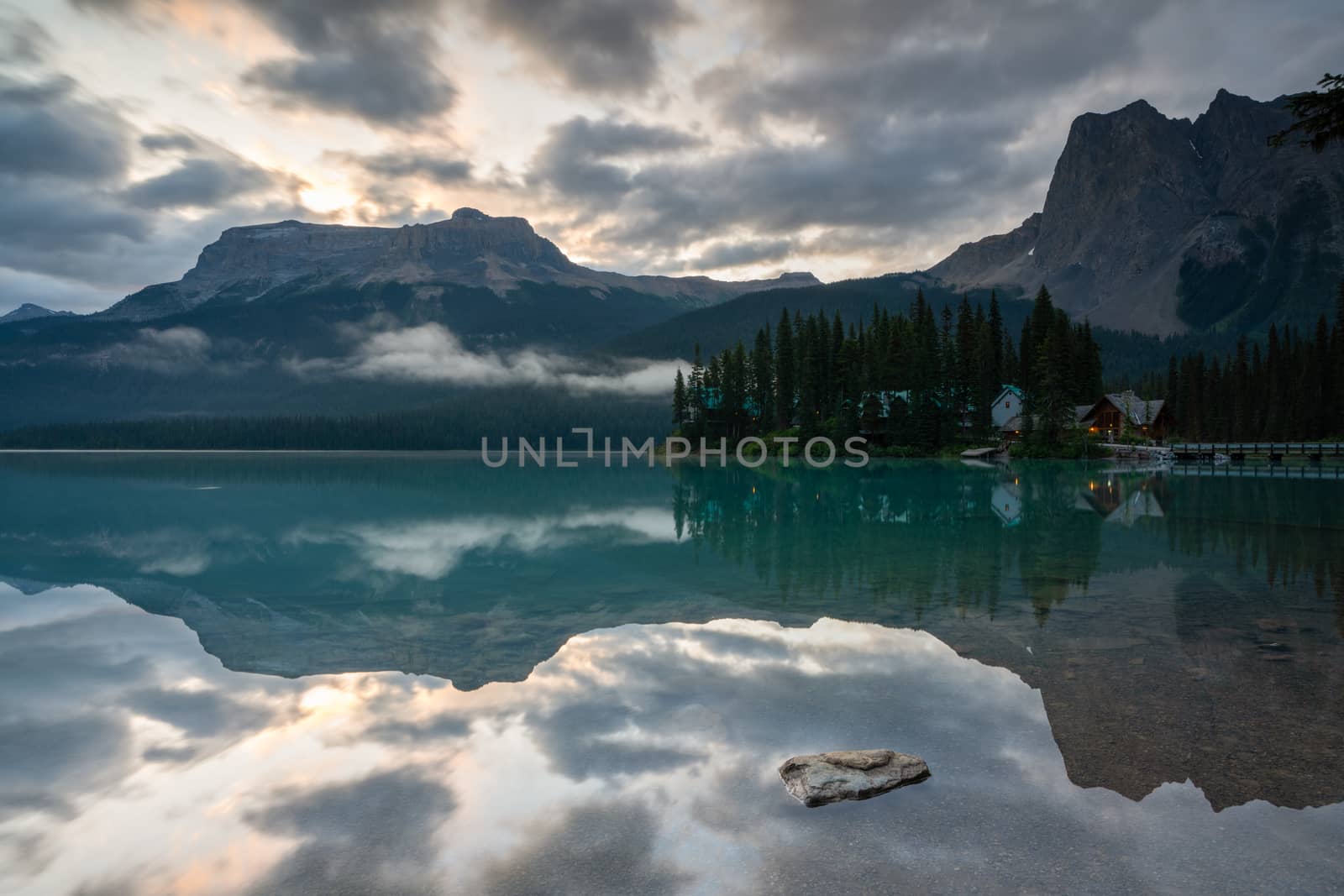 Daybreak at the beautiful Emerald Lake, Yoho National Park, British Columbia, Canada