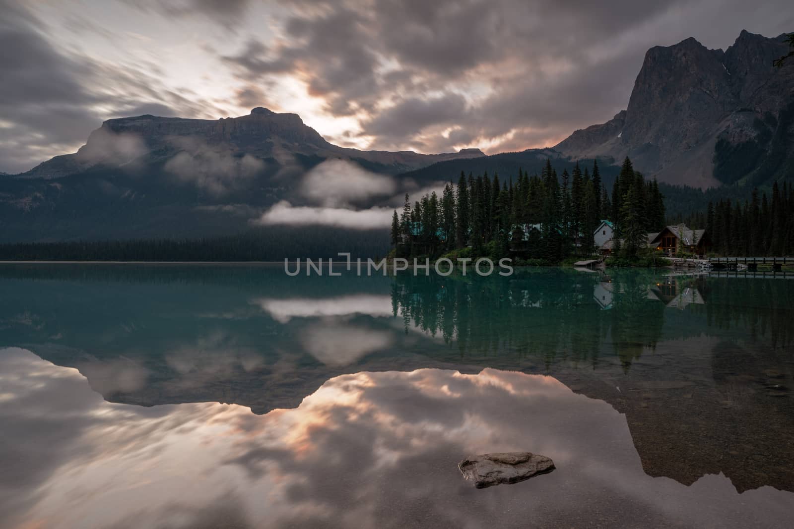 Daybreak at the beautiful Emerald Lake, Yoho National Park, British Columbia, Canada