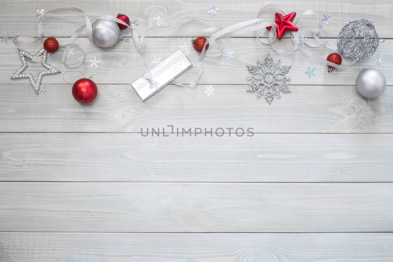 Christmas flat lay decor on wood by destillat