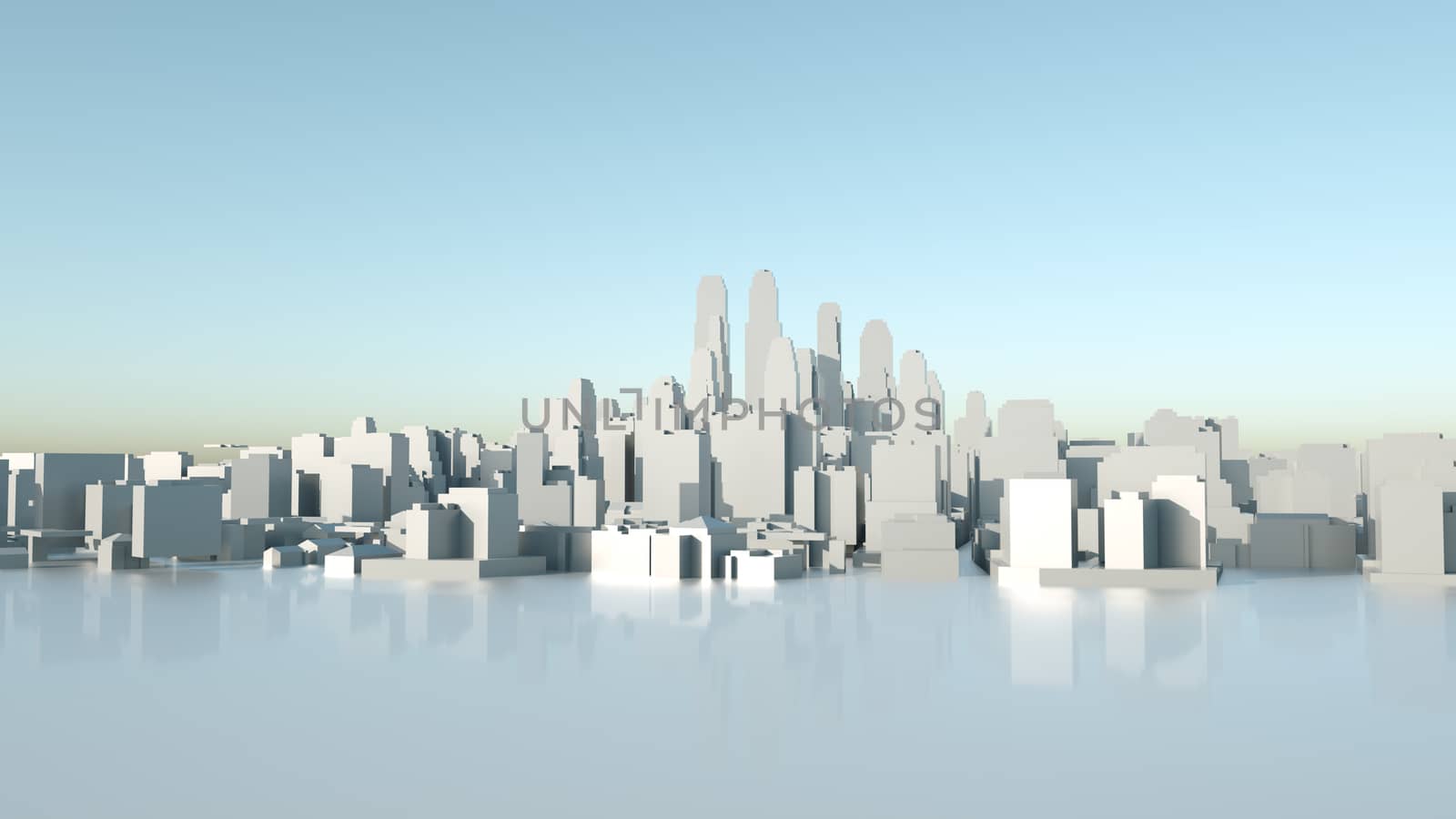 Abstract Modern White City on White Surface, aerial view. 3D illustration