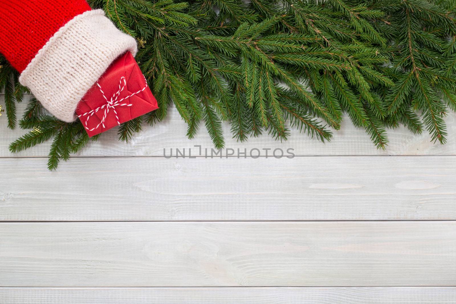 Christmas flat lay decor on wood by destillat