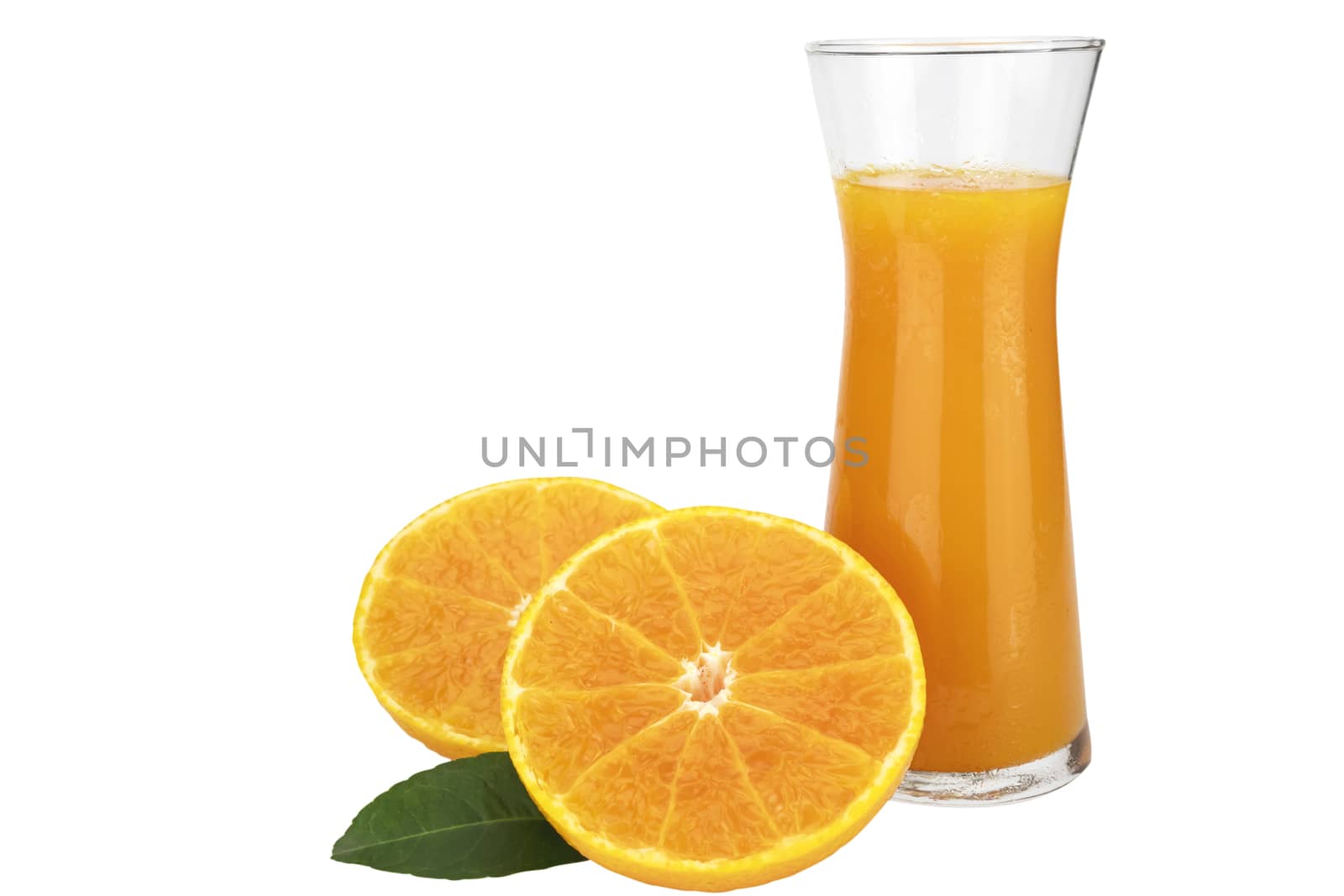 Fresh orange juice fruit drink glass over white background WITH CLIPPING PATH - tropical orange fruit for background use