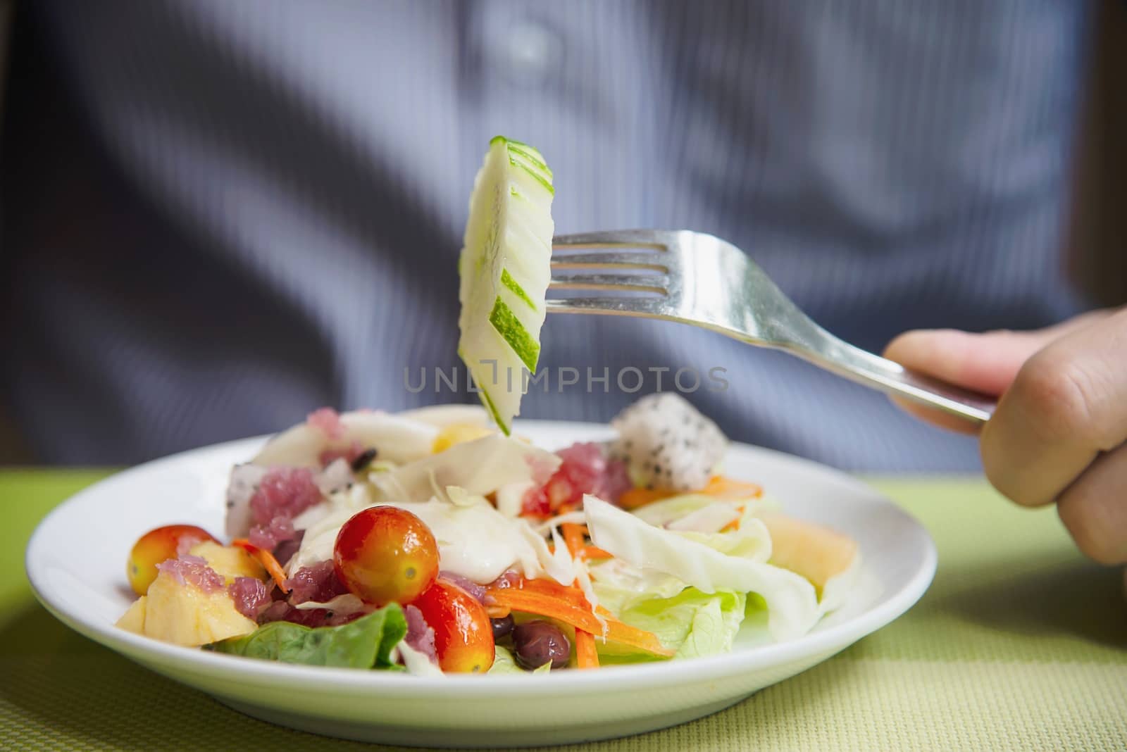 Man ready to eat vegetable salad - people with clean fresh healthy food concept