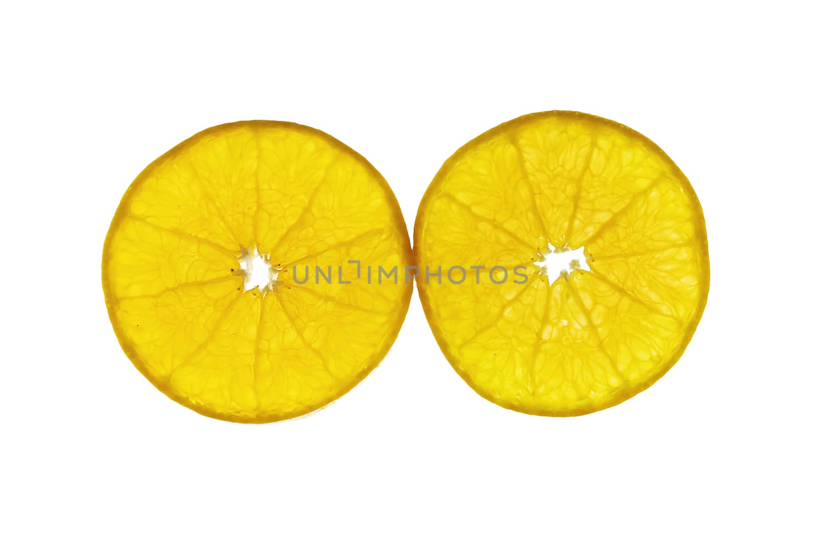 Fresh sliced juicy orange fruit set over white background - tropical orange fruit texture for background use