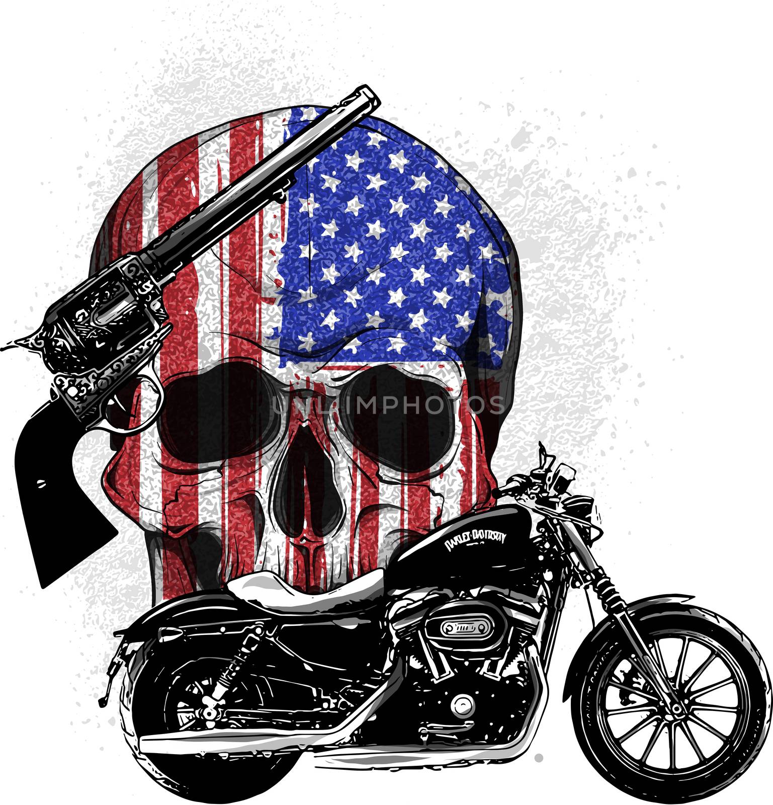 illustration America Flag painted on a skull by dean