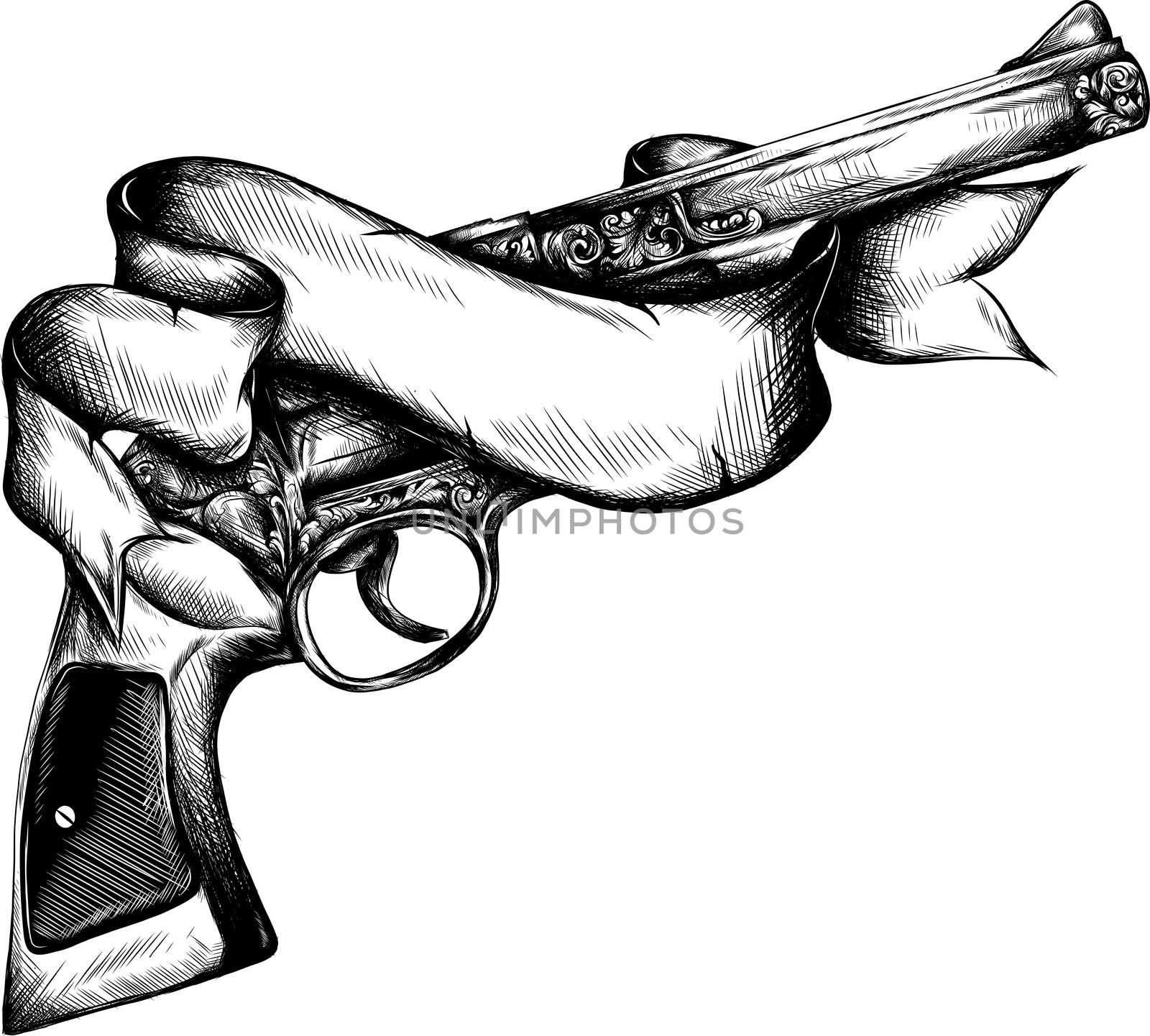 American Tattoo Design. Gun and Ribbon