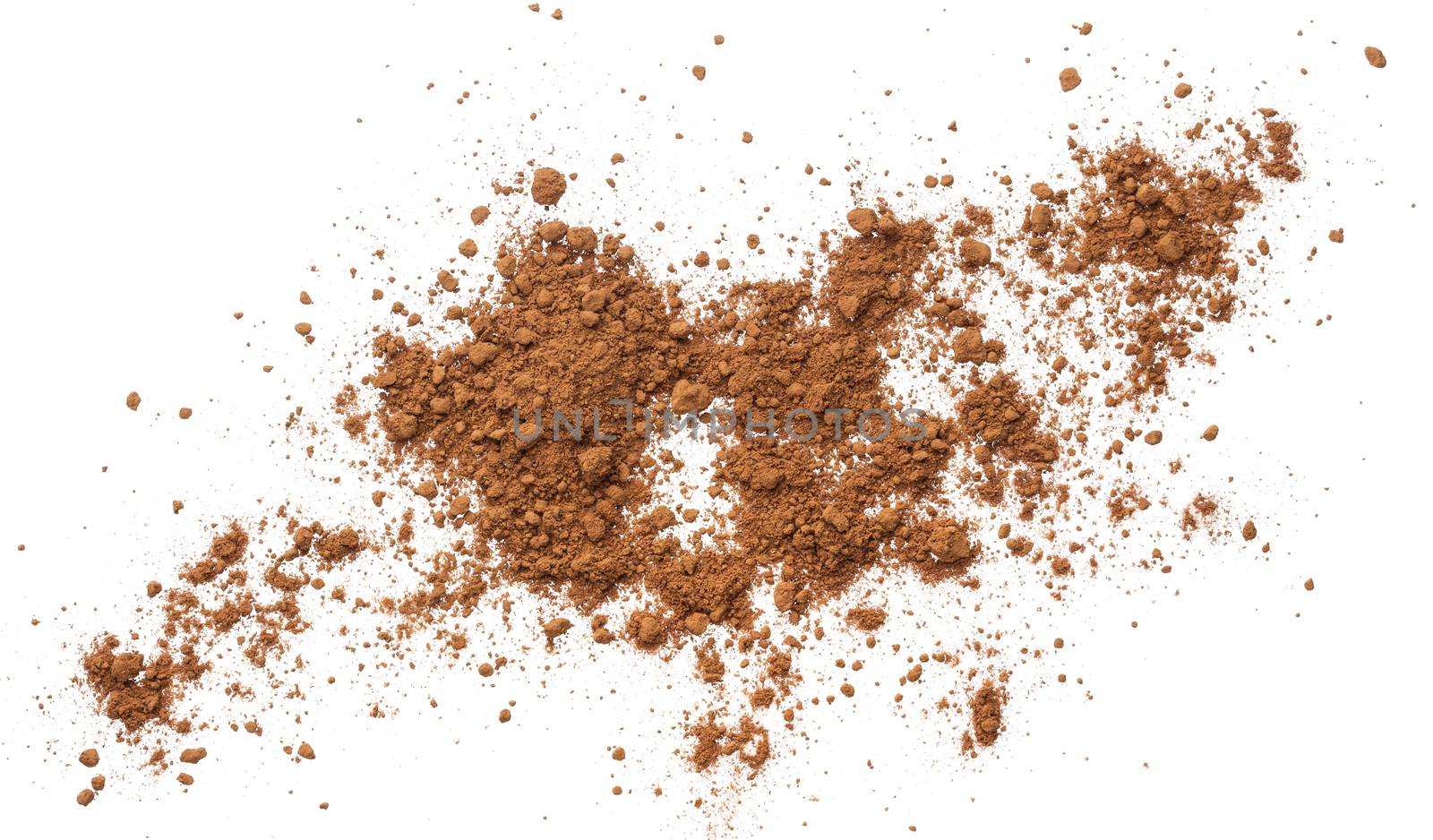 Pile cocoa powder isolated on white background. Top view by xamtiw