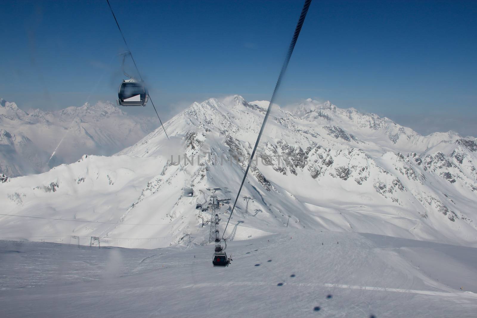 Slope and ski lift on the skiing resort Soelden Austria