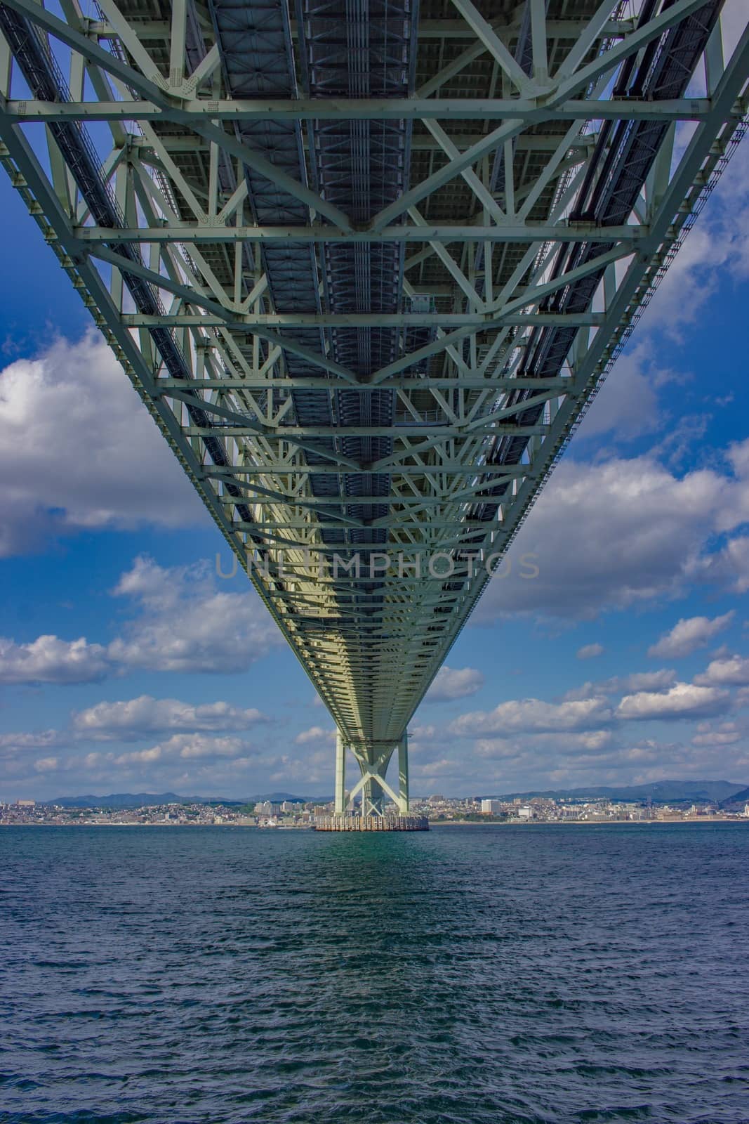 View from under the world's longest suspension bridge.