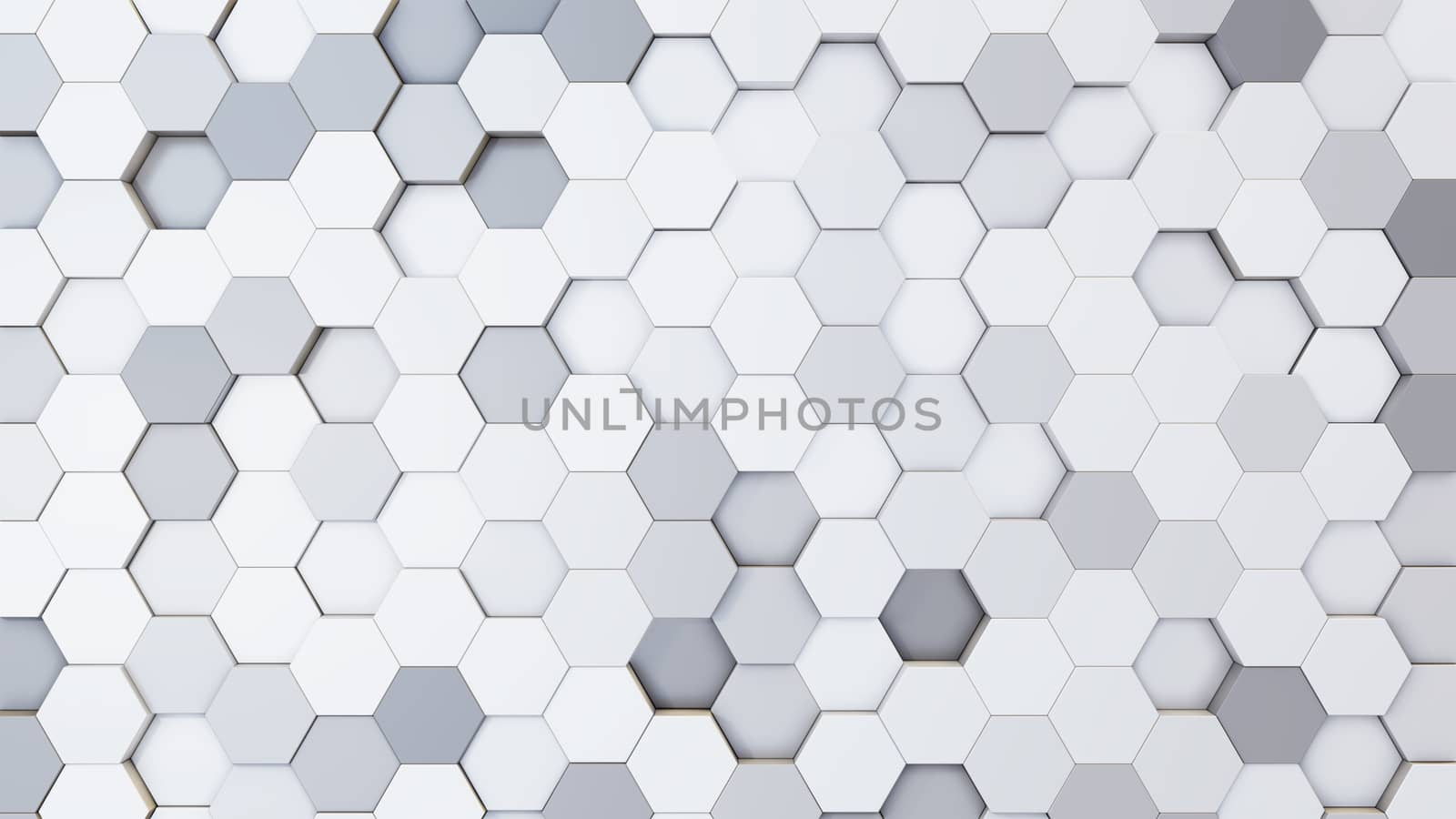 Abstract 3D illustration of colorful hexagons background. Random displacement. Good background