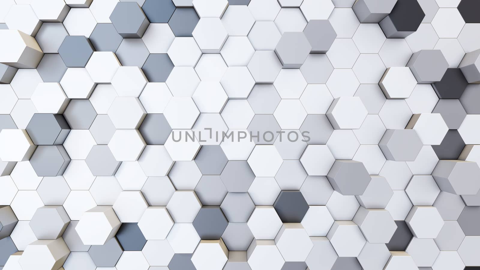 Abstract 3D illustration of colorful hexagons background. Random displacement. Good background