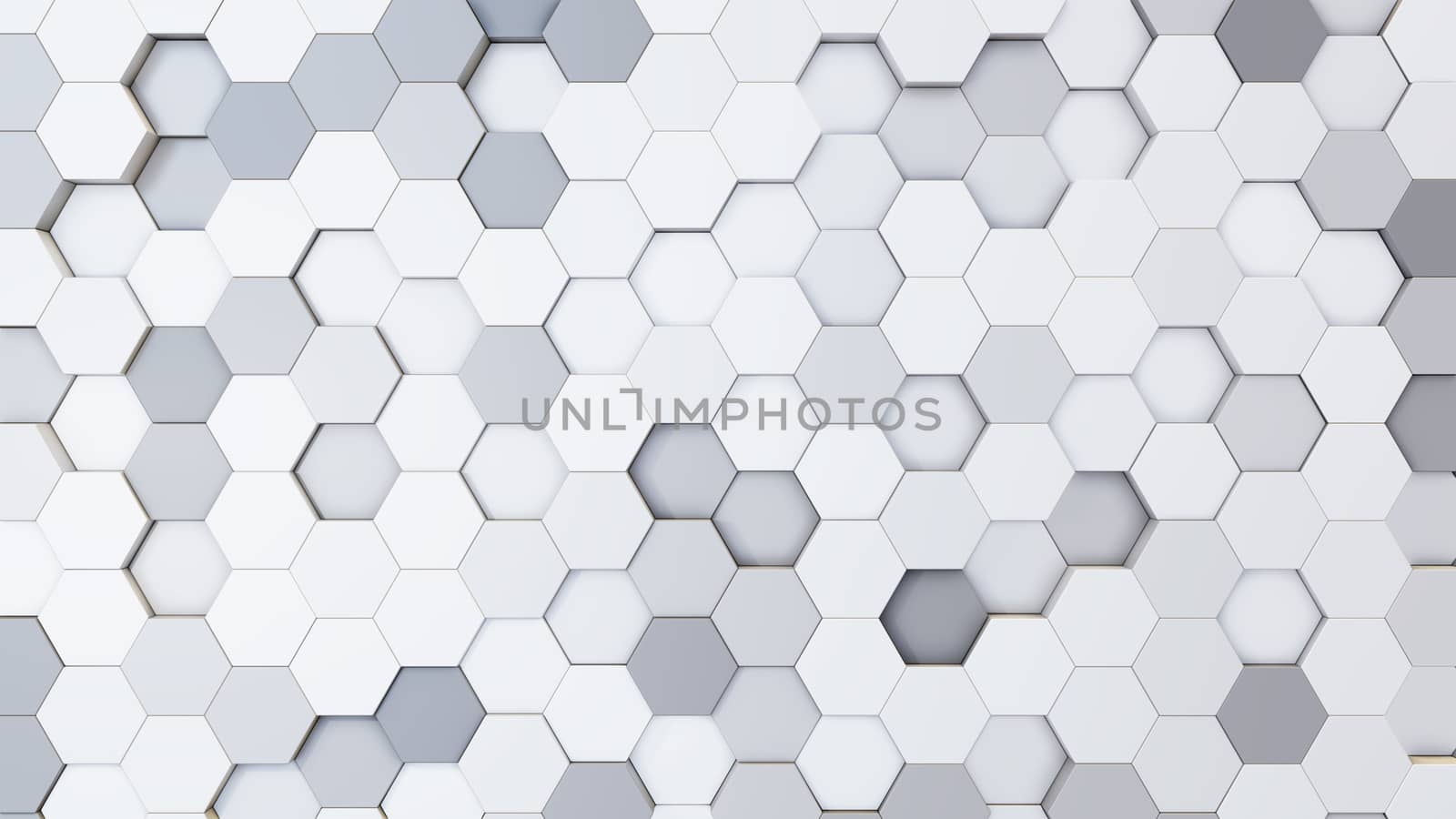 Abstract 3D illustration of colorful hexagons background. Random displacement. Good background