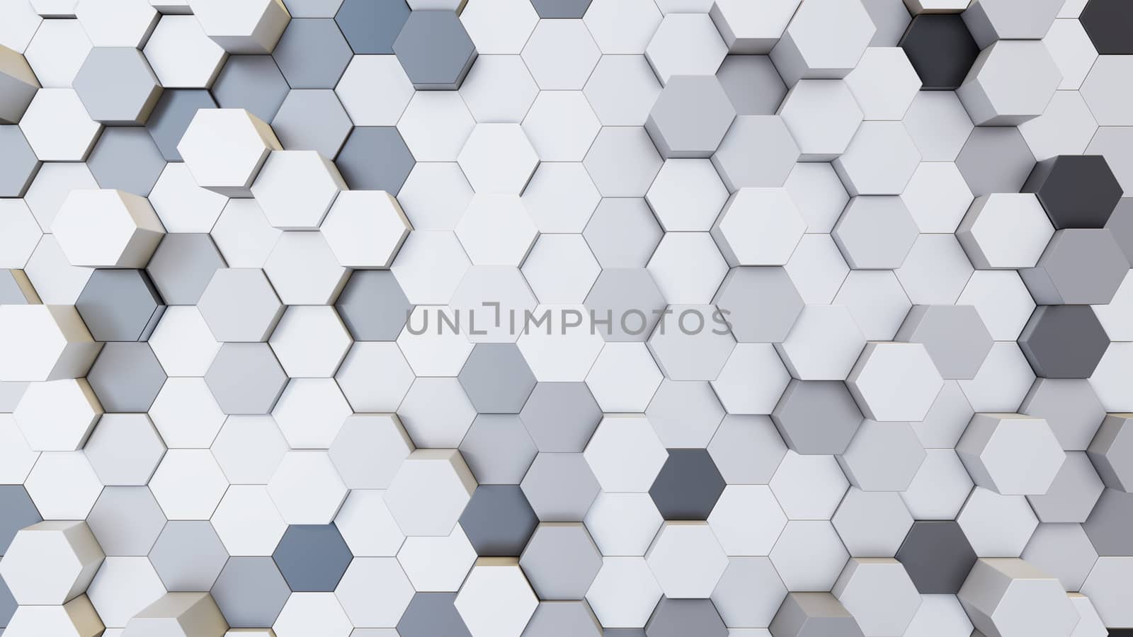 Abstract 3D illustration of colorful hexagons background. Random displacement. Good background