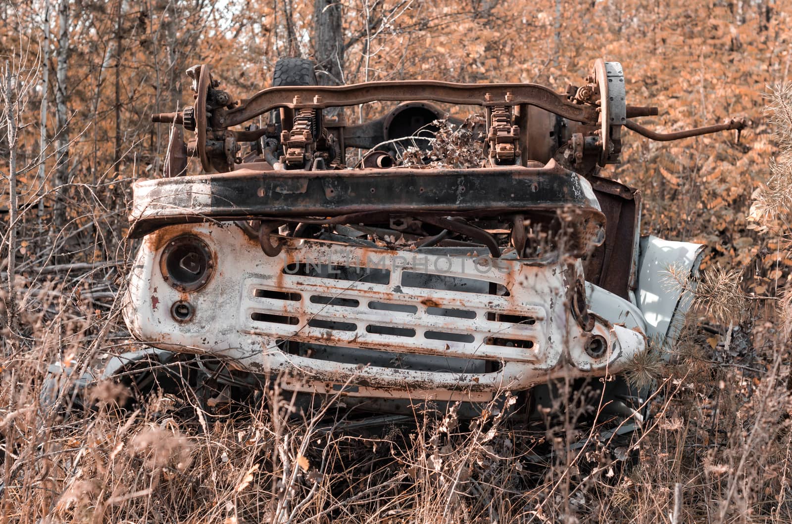 old broken radioactive truck in Chernobyl Ukraine