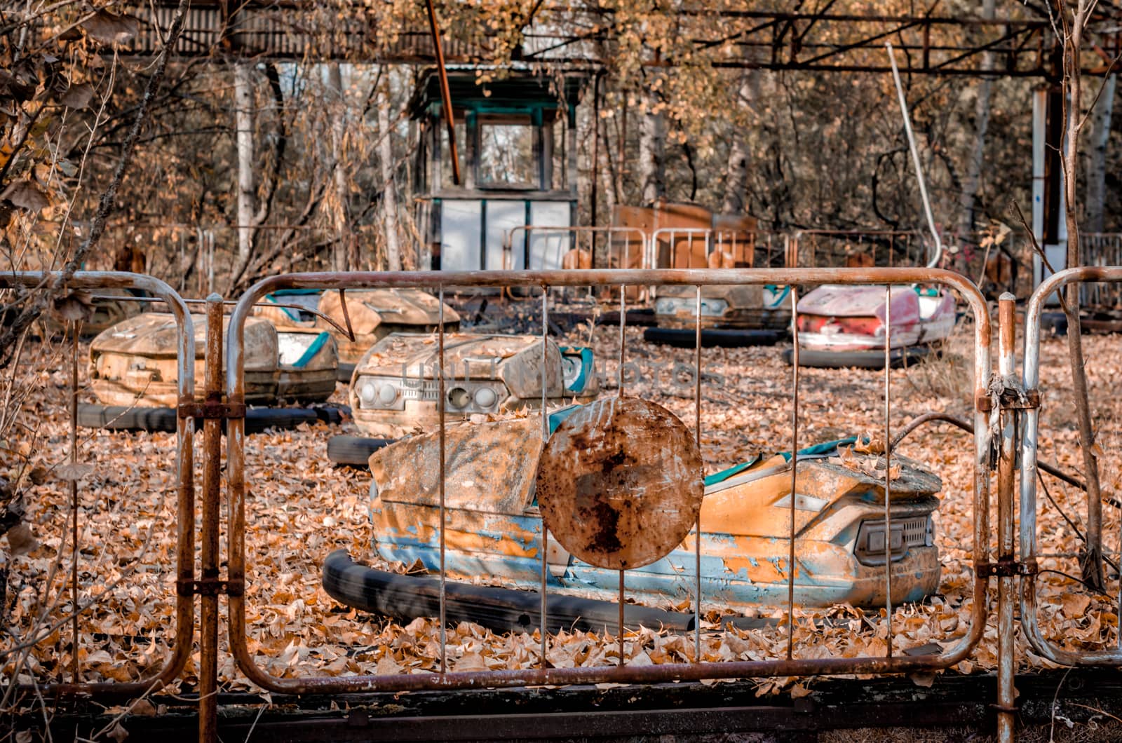 abandoned old amusement park in Chernobyl Ukraine in autumn