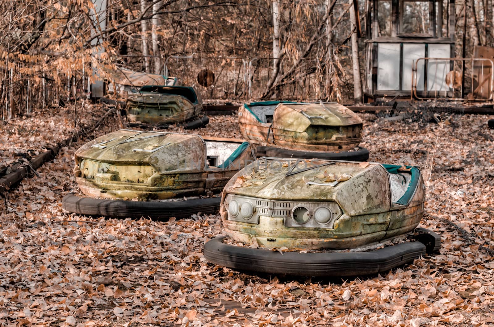 nobody in an abandoned amusement park in Chernobyl Ukraine in autumn
