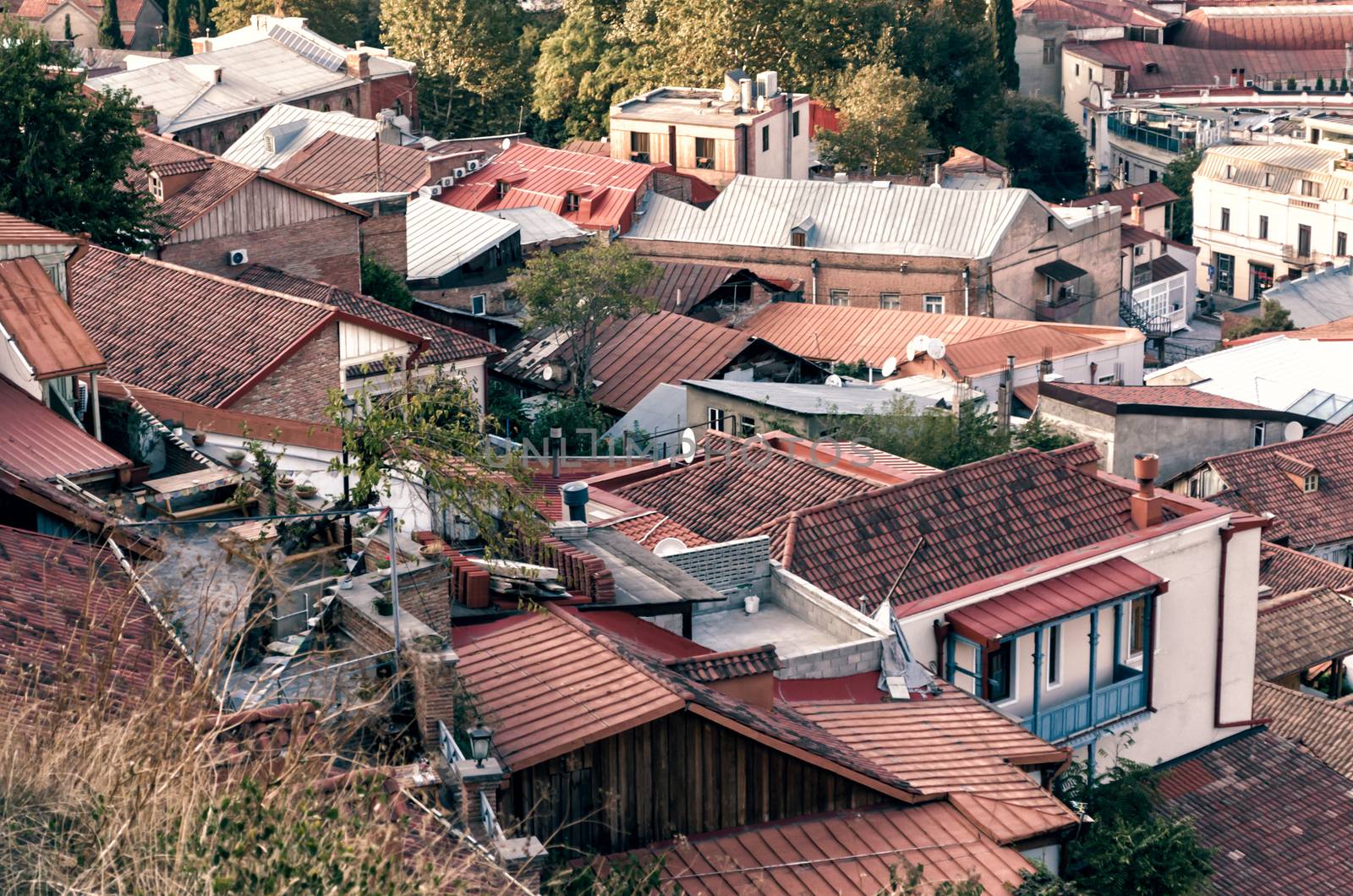 quarter of Tbilisi old town in Georgia no people in autumn
