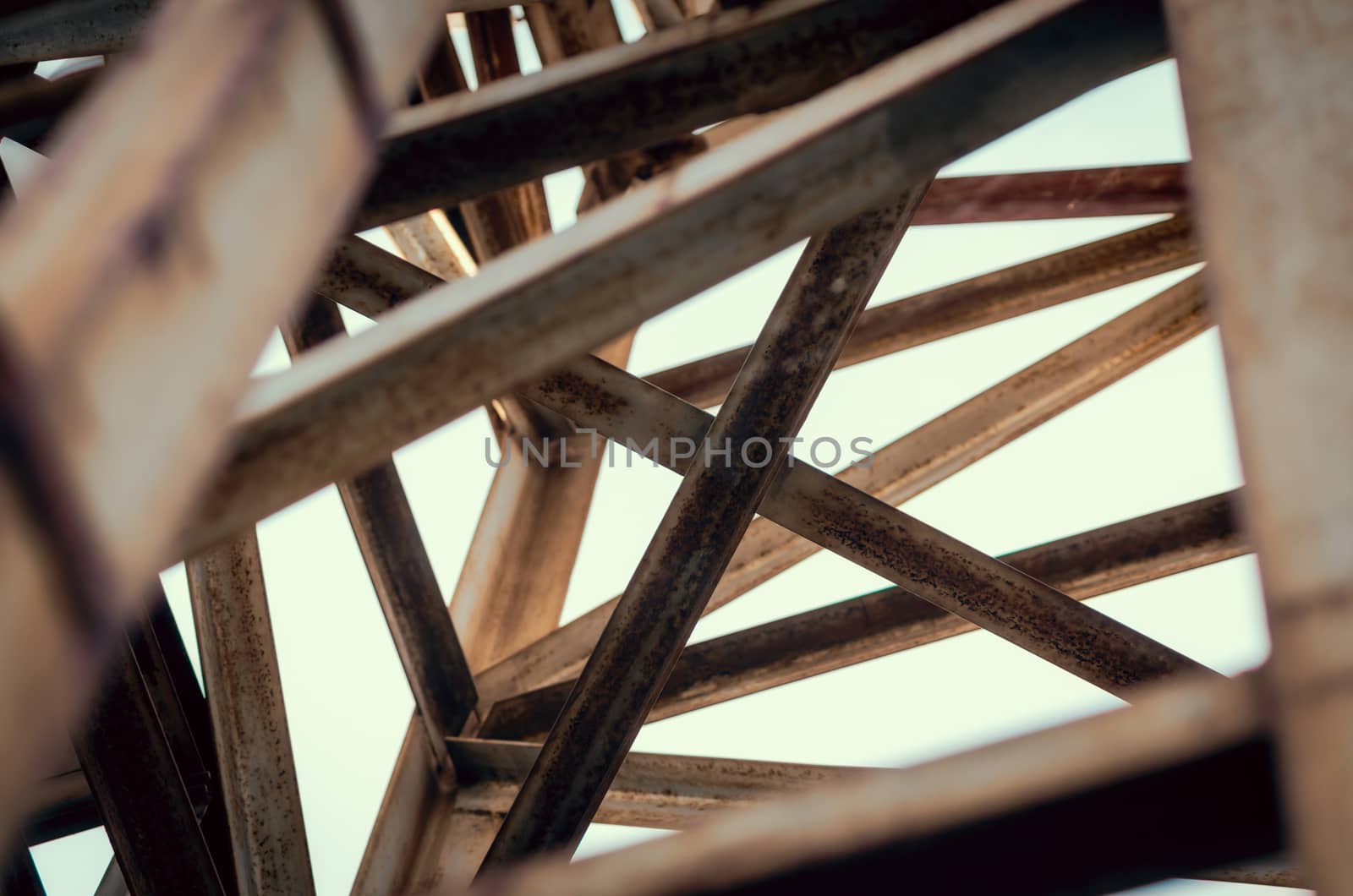background of metal beams of industrial building closeup