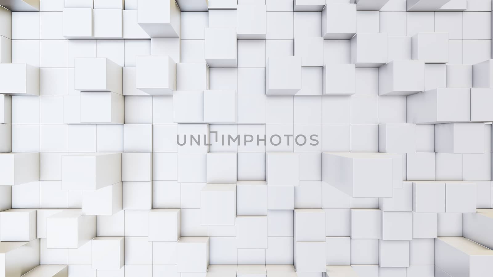 Abstract 3D illustration of white cubes background. Random displacement. Good background