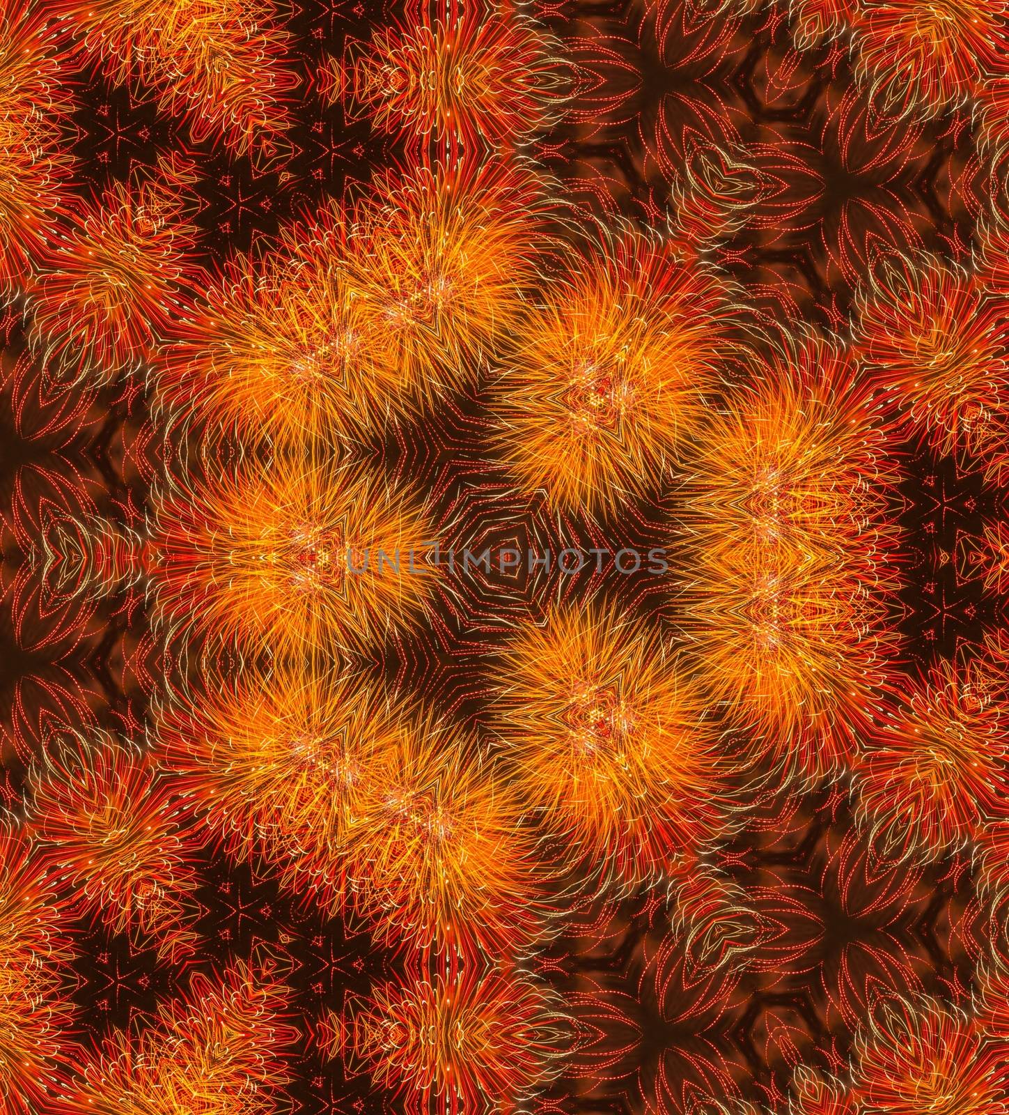 Abstract reflection of Colorful fireworks explosion in the dark sky, Kaleidoscope,Illustration by peerapixs