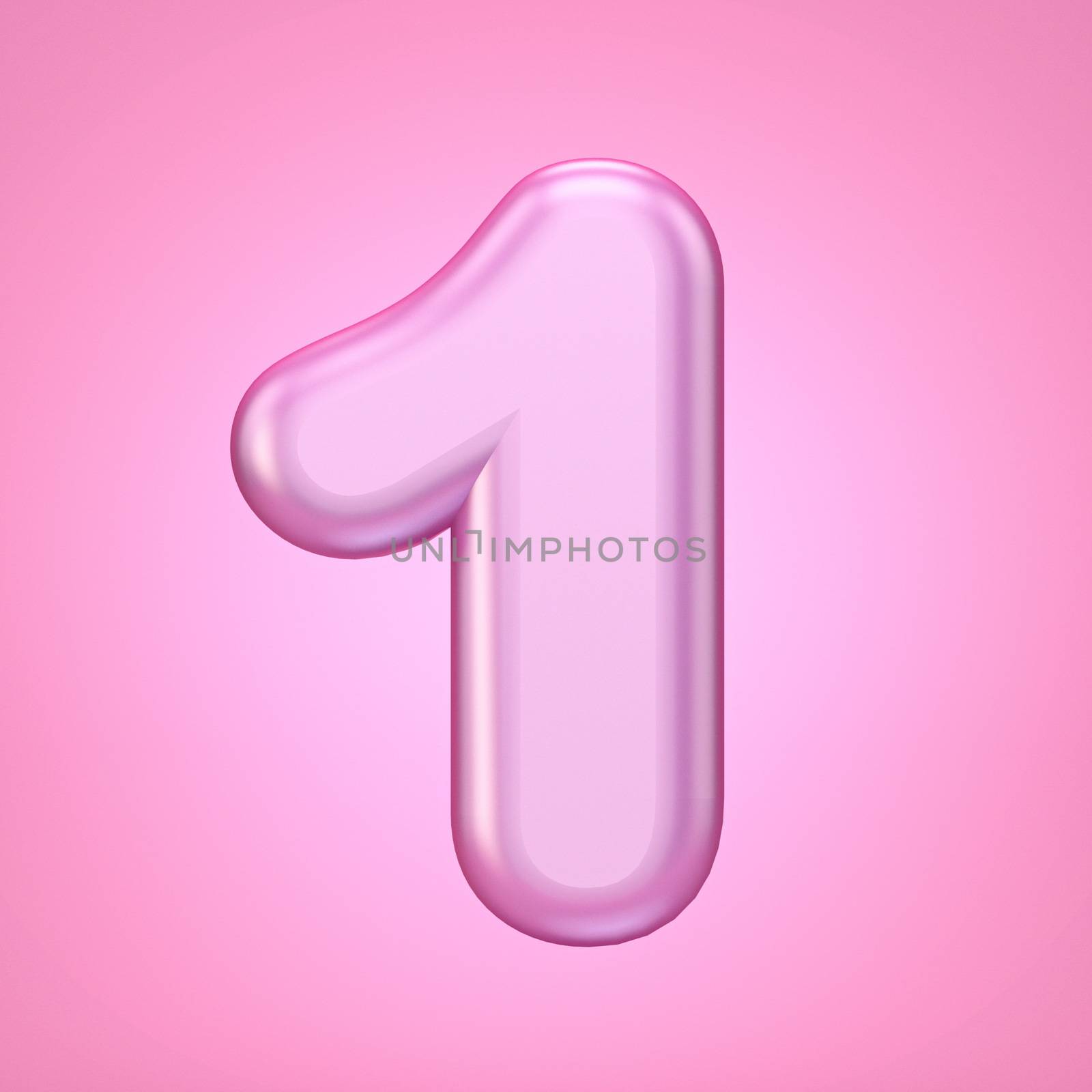 Pink font Number 1 ONE 3D rendering illustration isolated on white background