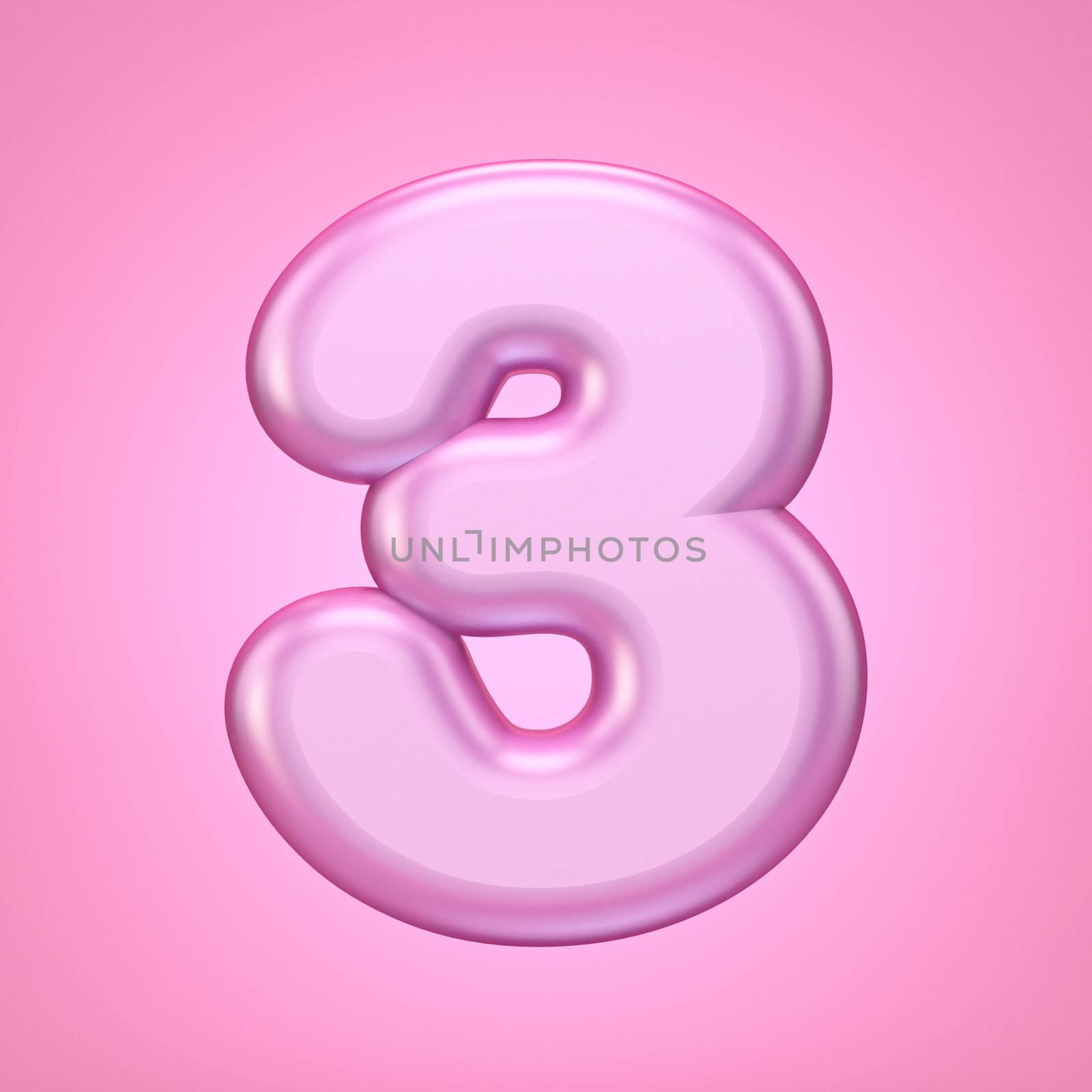 Pink font Number 3 THREE 3D rendering illustration isolated on white background