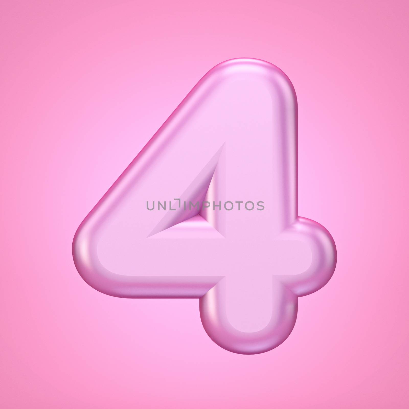 Pink font Number 4 FOUR 3D rendering illustration isolated on white background