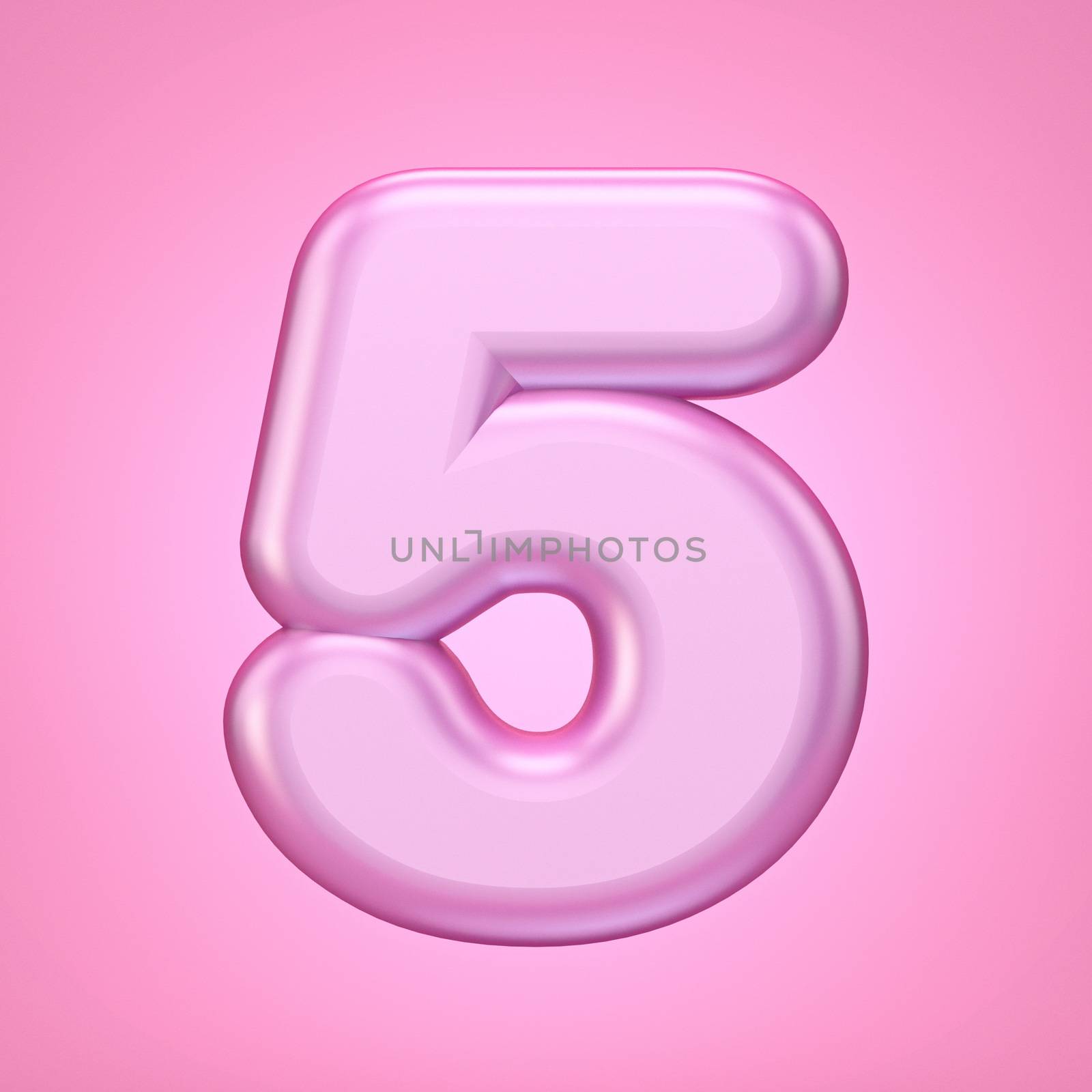 Pink font Number 5 FIVE 3D rendering illustration isolated on white background